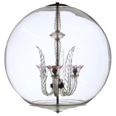 Tommaso Buzzi for Venini Monumenal Three Arms Chandelier in a Glass Sphere, 30s