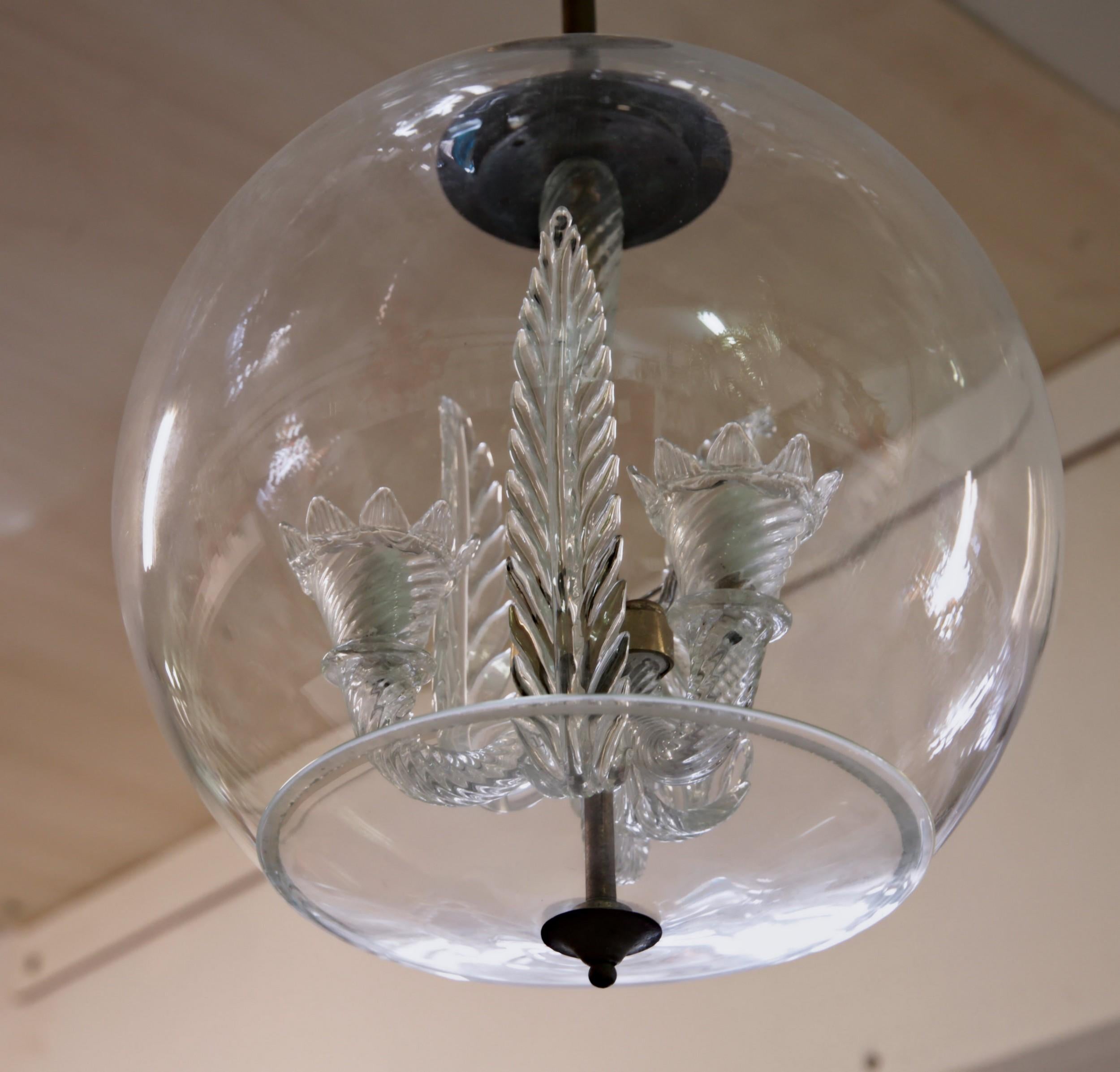 Tommaso Buzzi for Venini, Three Arms Chandelier Inside a Glass Sphere, 1930s 8