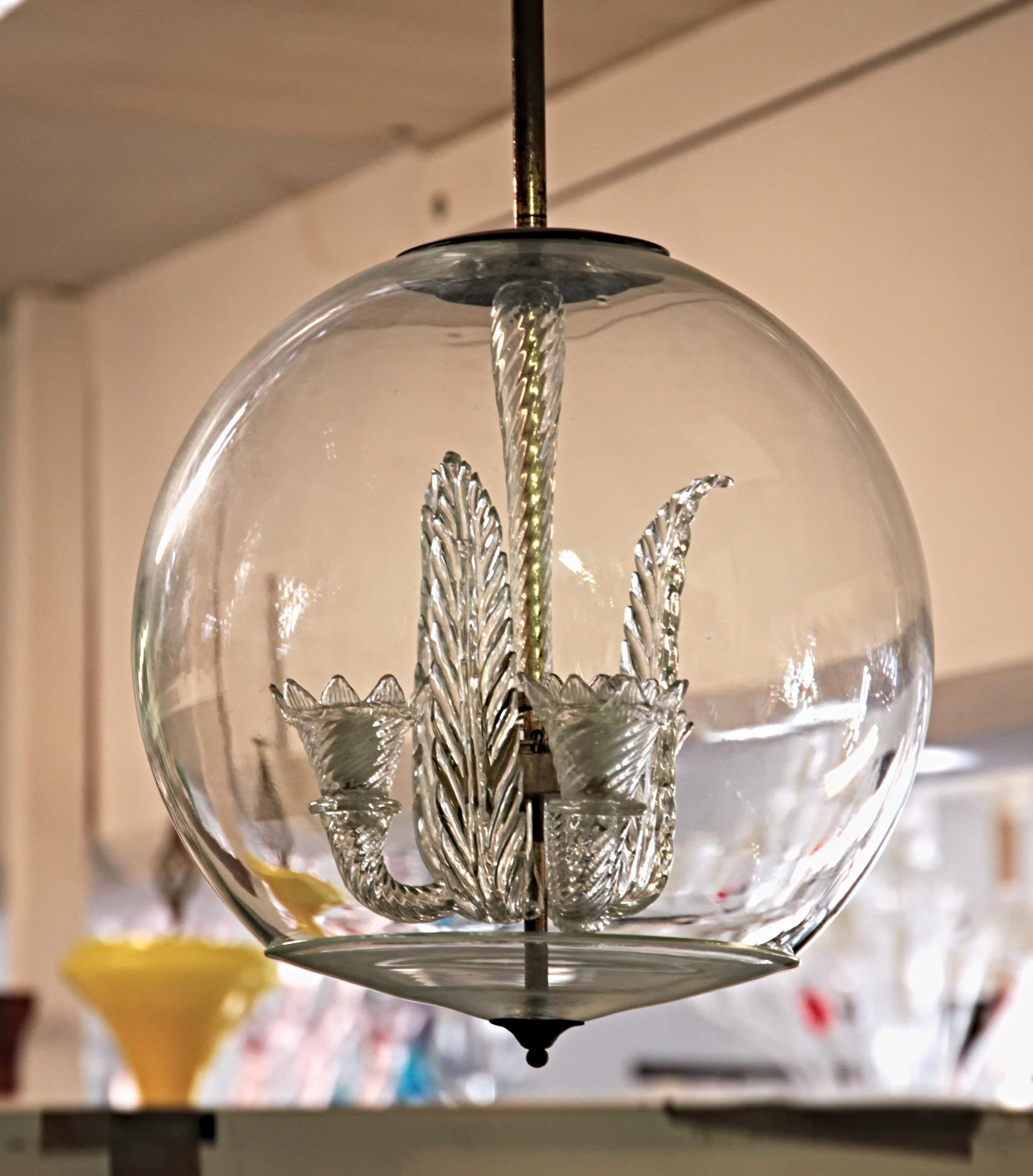 Tommaso Buzzi for Venini, Three Arms Chandelier Inside a Glass Sphere, 1930s 9