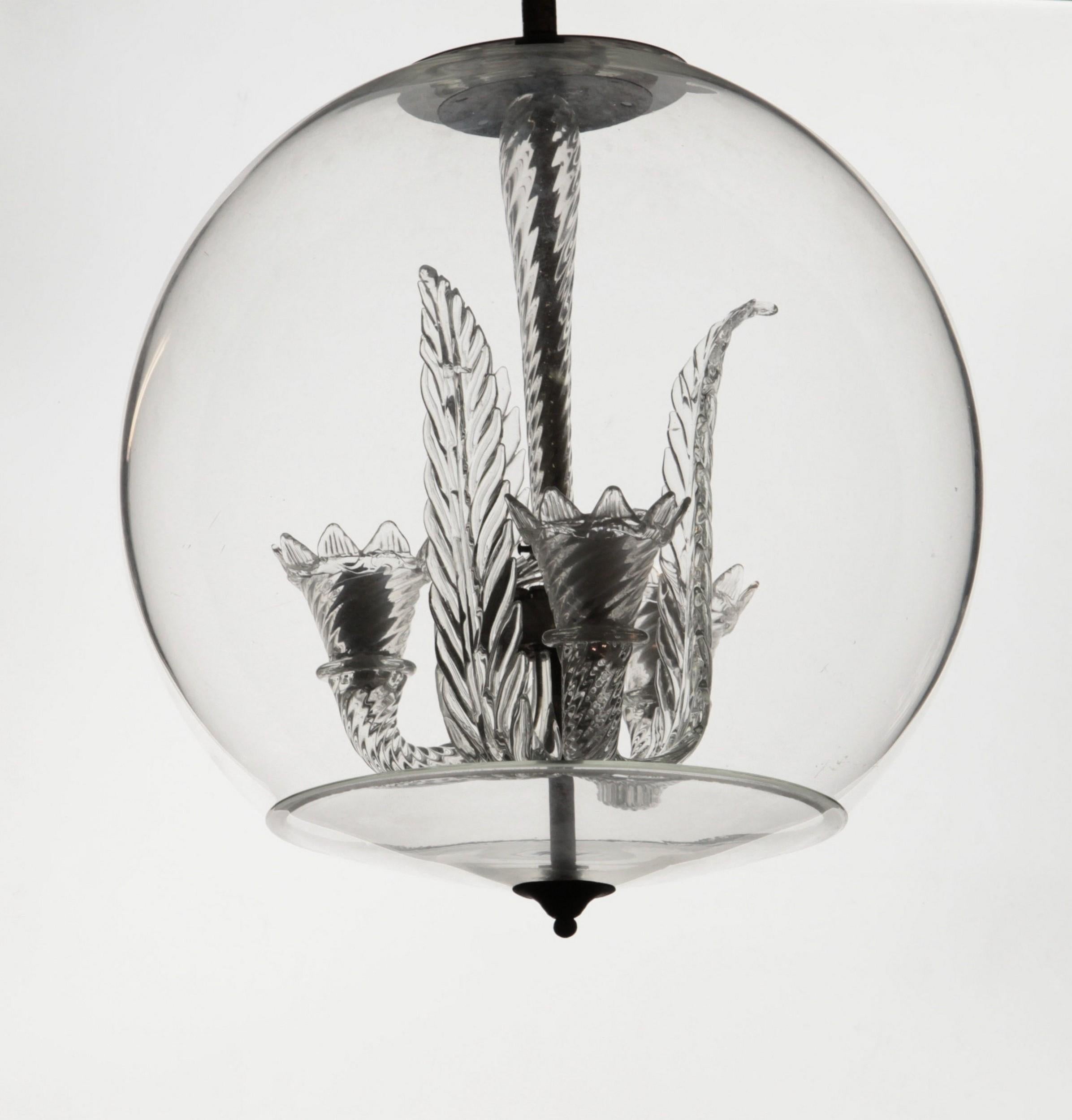 Tommaso Buzzi for Venini, Three Arms Chandelier Inside a Glass Sphere, 1930s 11
