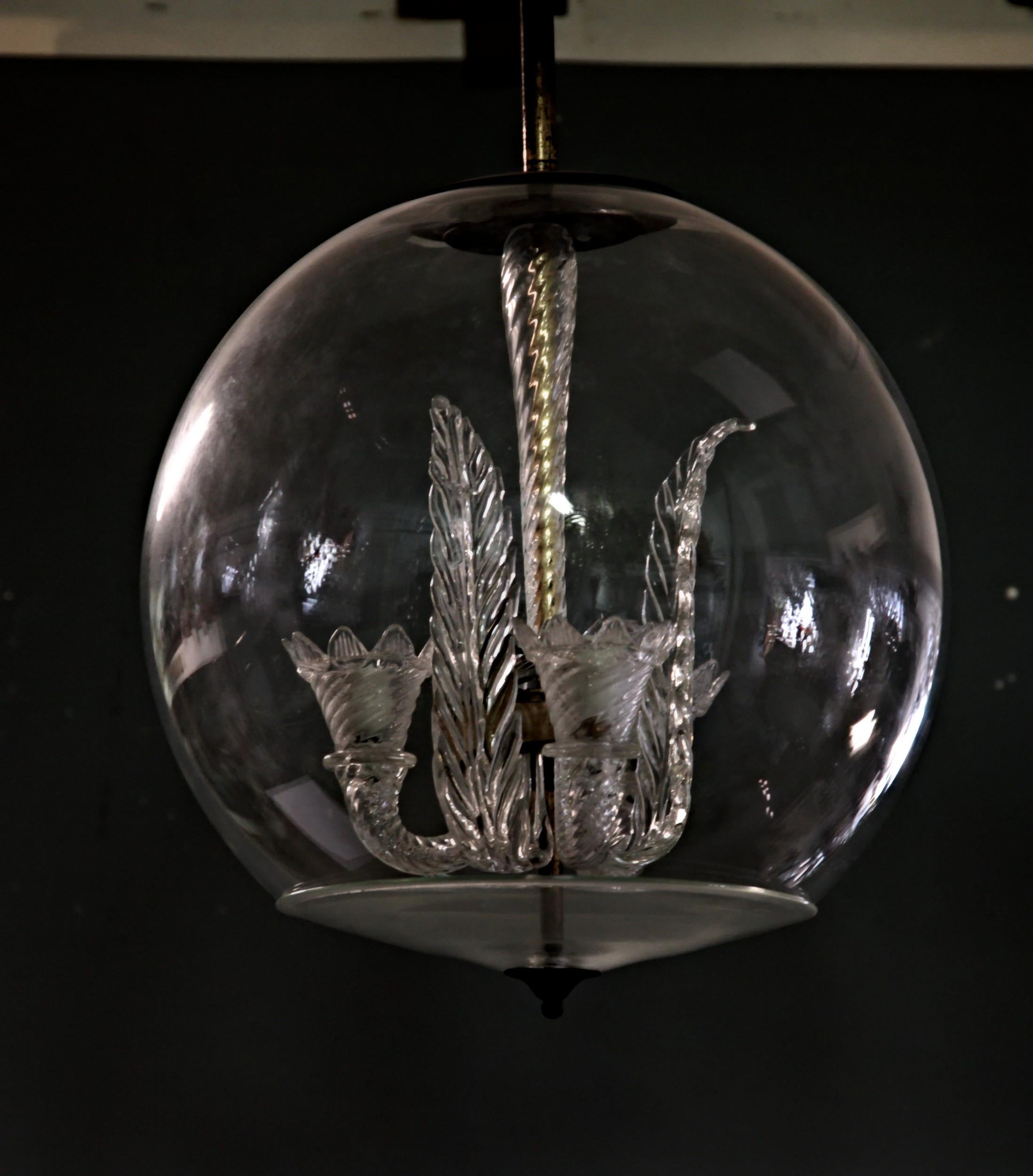Mid-Century Modern Tommaso Buzzi for Venini, Three Arms Chandelier Inside a Glass Sphere, 1930s