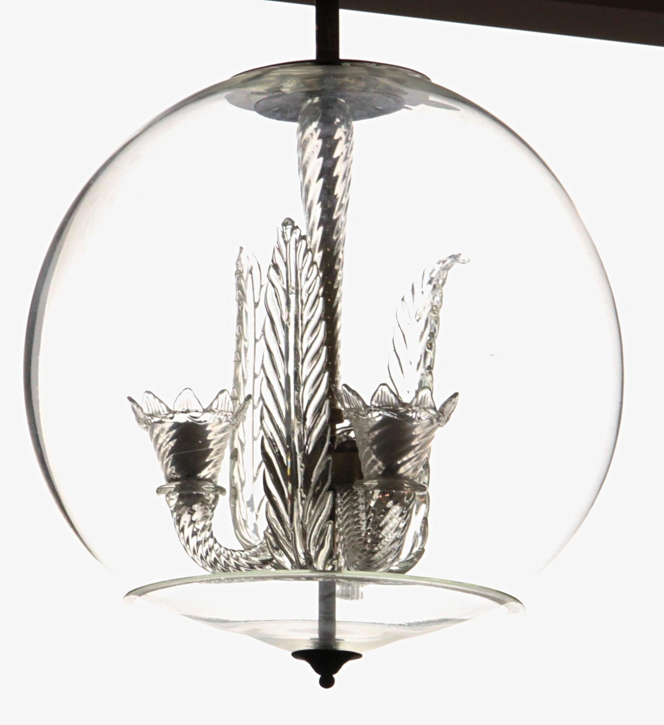 Tommaso Buzzi for Venini, Three Arms Chandelier Inside a Glass Sphere, 1930s 2
