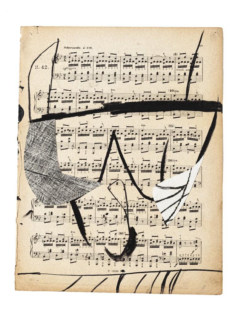 "Musical Notes" is a beautiful artwork in mixed media, tempera and collage on a musical note, realized in 2009 by Tommaso Cascella.

Hand-signed on the rear and dated.

Good condition and aged.

The artwork represents an abstract composition through
