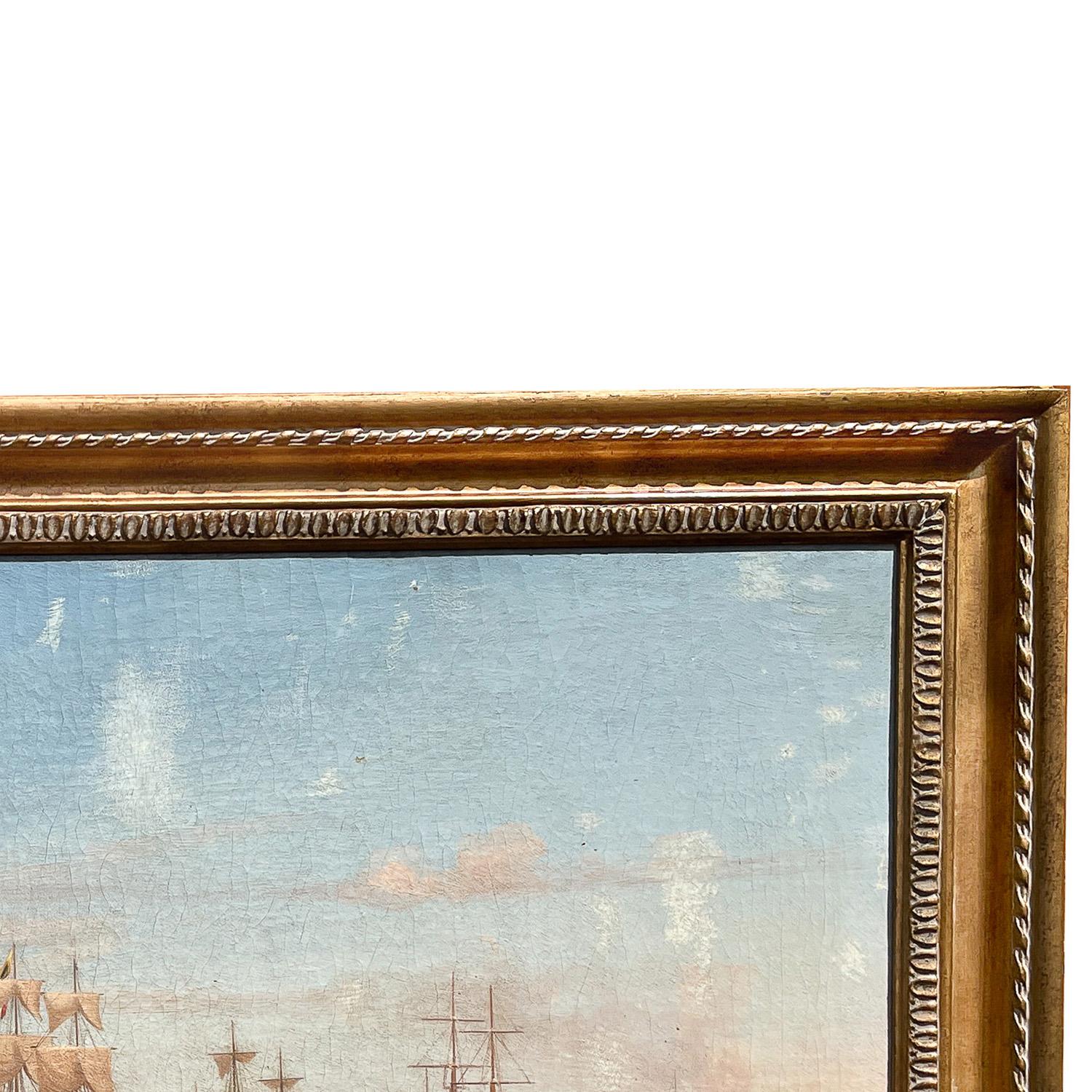 Antikes Ölgemälde von maritimen Schiffen, Ölgemälde „British Fleet Bay of Naples“, signiert und datiert im Angebot 5