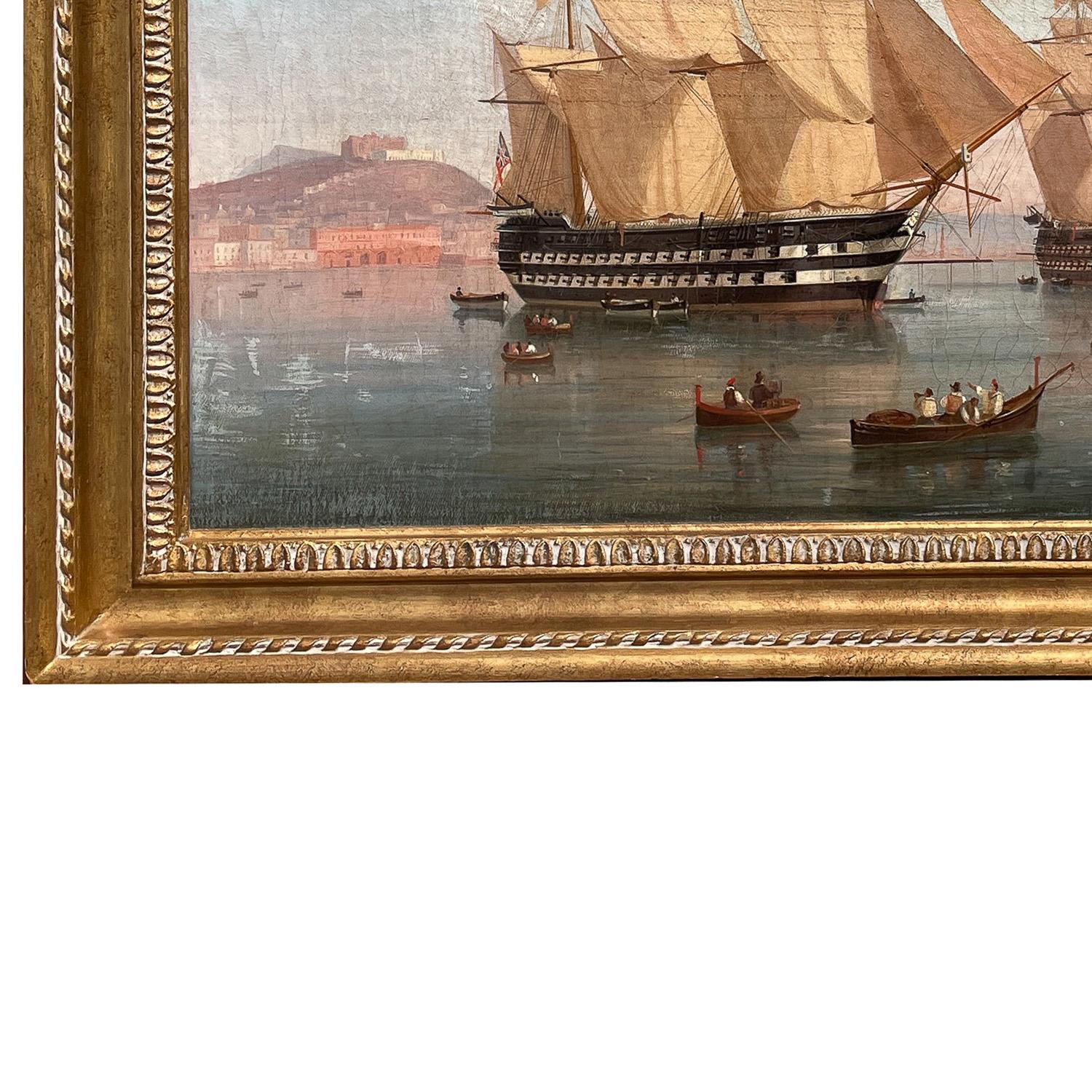 Antikes Ölgemälde von maritimen Schiffen, Ölgemälde „British Fleet Bay of Naples“, signiert und datiert im Angebot 6