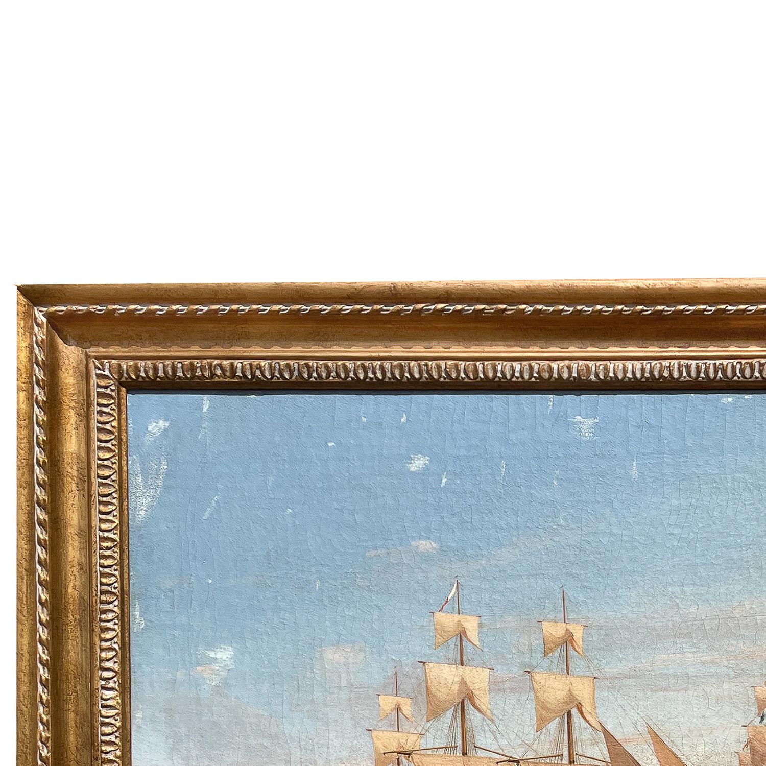 Antikes Ölgemälde von maritimen Schiffen, Ölgemälde „British Fleet Bay of Naples“, signiert und datiert im Angebot 4