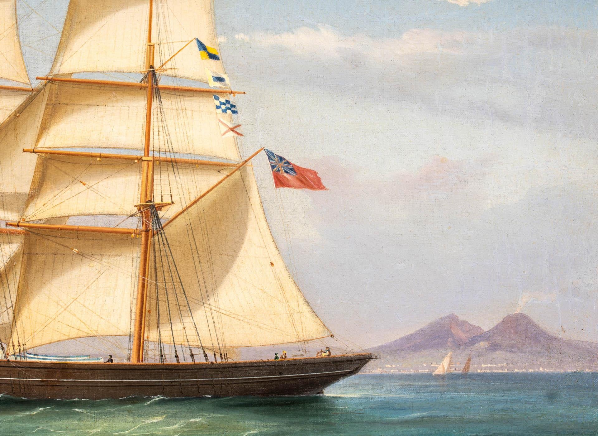 Brig EPHRATAH of Port Madoc Entering Naples - Other Art Style Painting by Tommaso de Simone