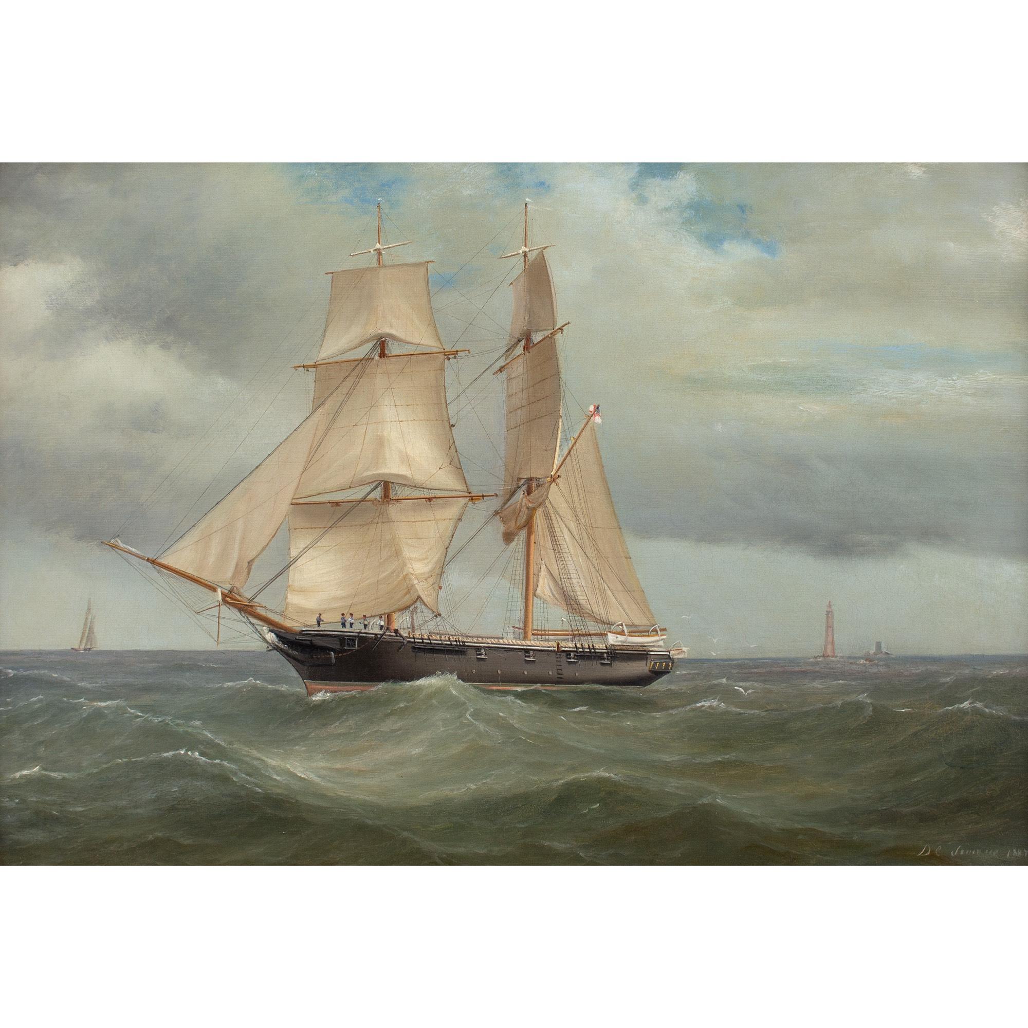 Tommaso De Simone, HM Brig Nautilus Exercising In The Channel - Painting by Tommaso de Simone