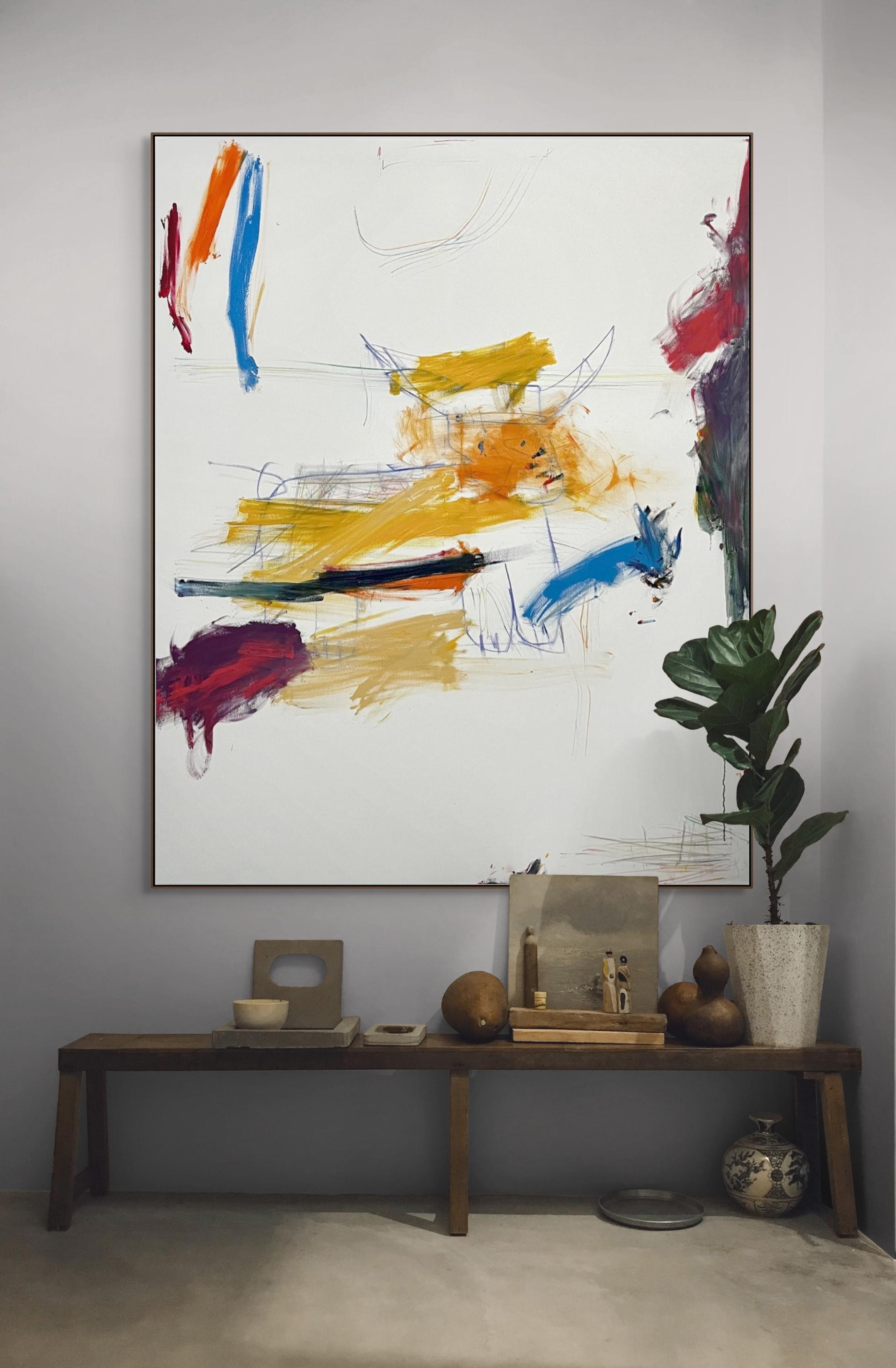 Bull Chasing Blue Rabbit (Abstract painting) - Painting by Tommaso Fattovich