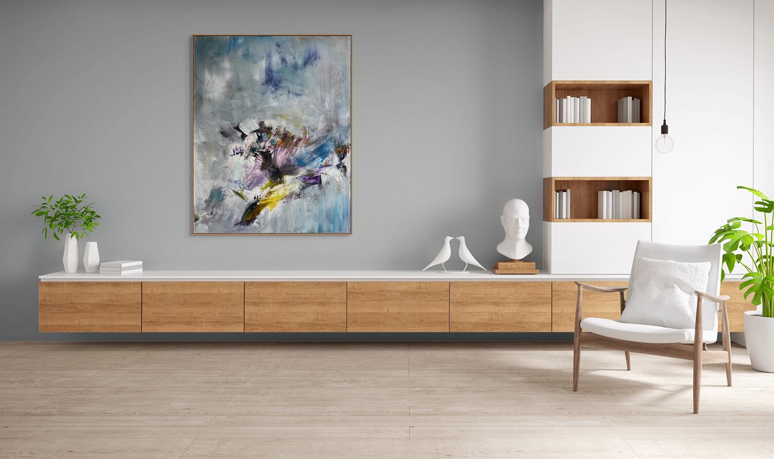 There's A Cat In The Sky (Abstraktes Gemälde) (Grau), Abstract Painting, von Tommaso Fattovich