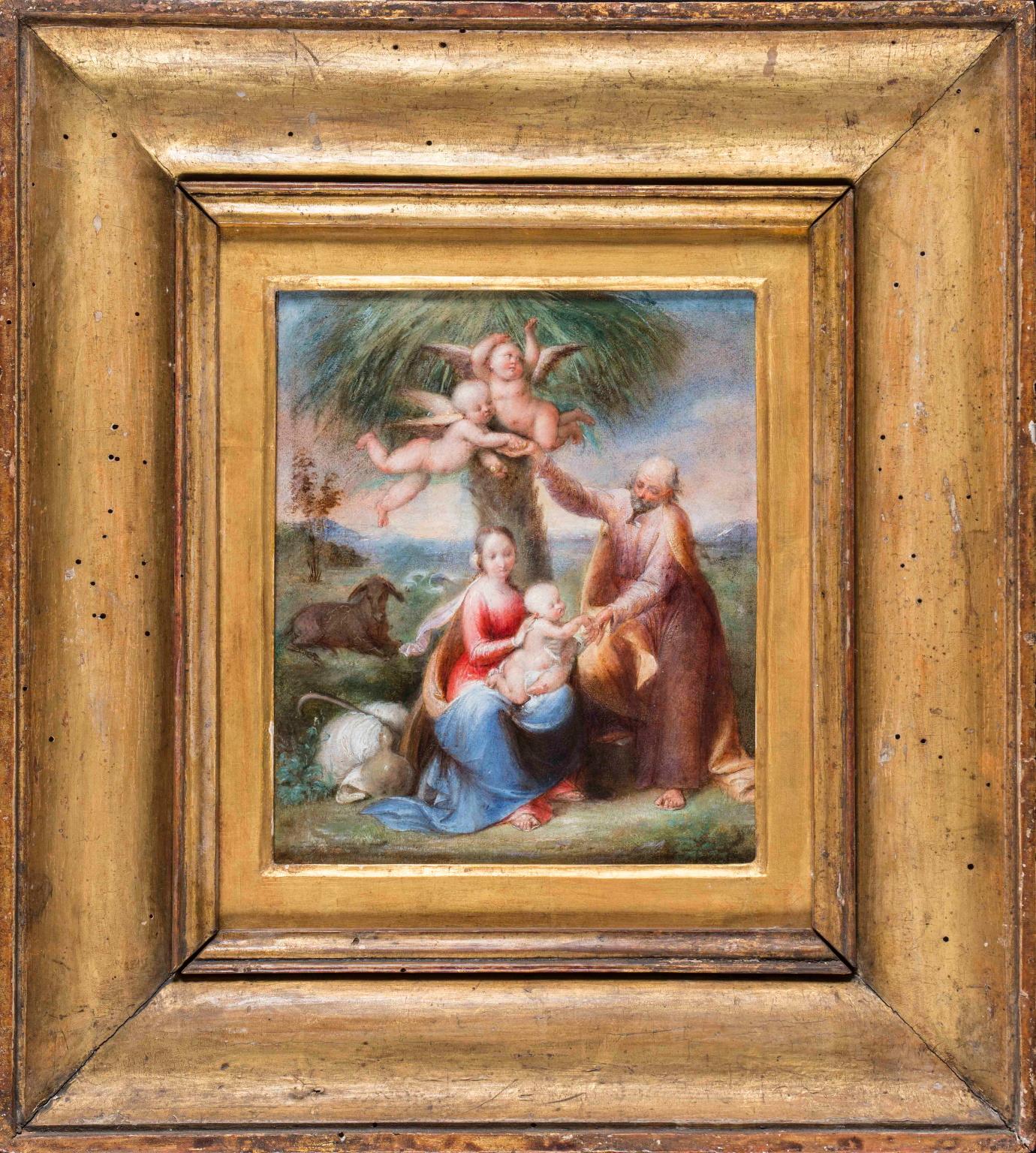 Tommaso Minardi Flug nach Ägypten, 19. Jahrhundert, Ölpapier-Holz – Painting von Tommaso Minardi (attr.)