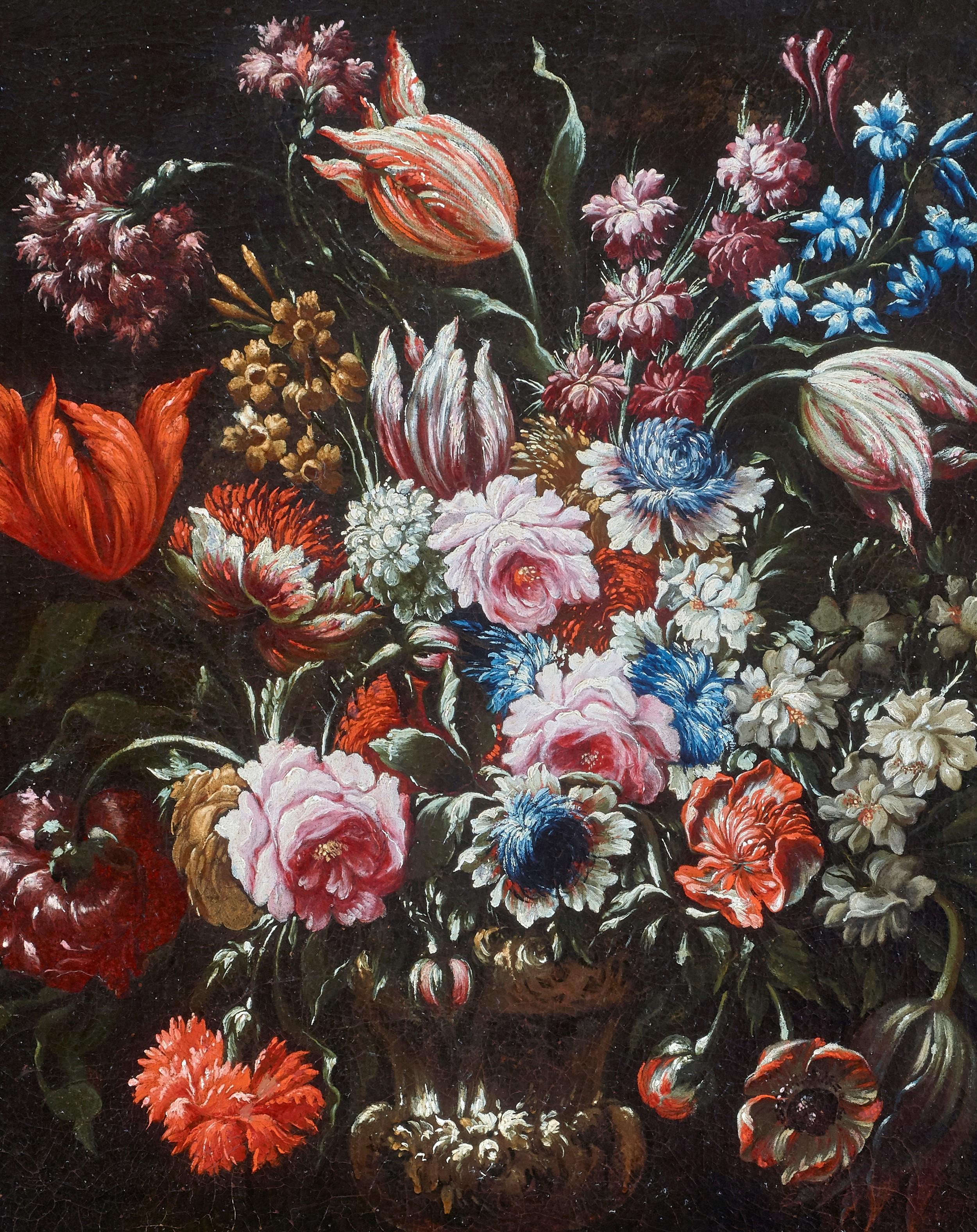 18th Century Tommaso Realfonso Still Life Flower Vase Oil on Canvas Red White 3