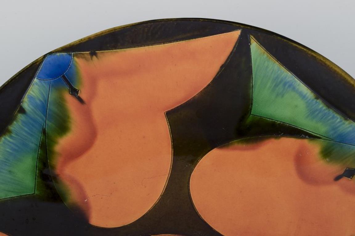 Danish Tommerup Brickworks, Denmark. Large ceramic bowl with polychrome glaze. For Sale