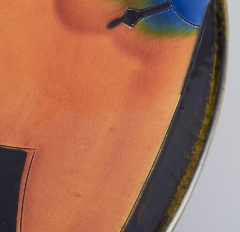 Glazed Tommerup Brickworks, Denmark. Large ceramic bowl with polychrome glaze. For Sale