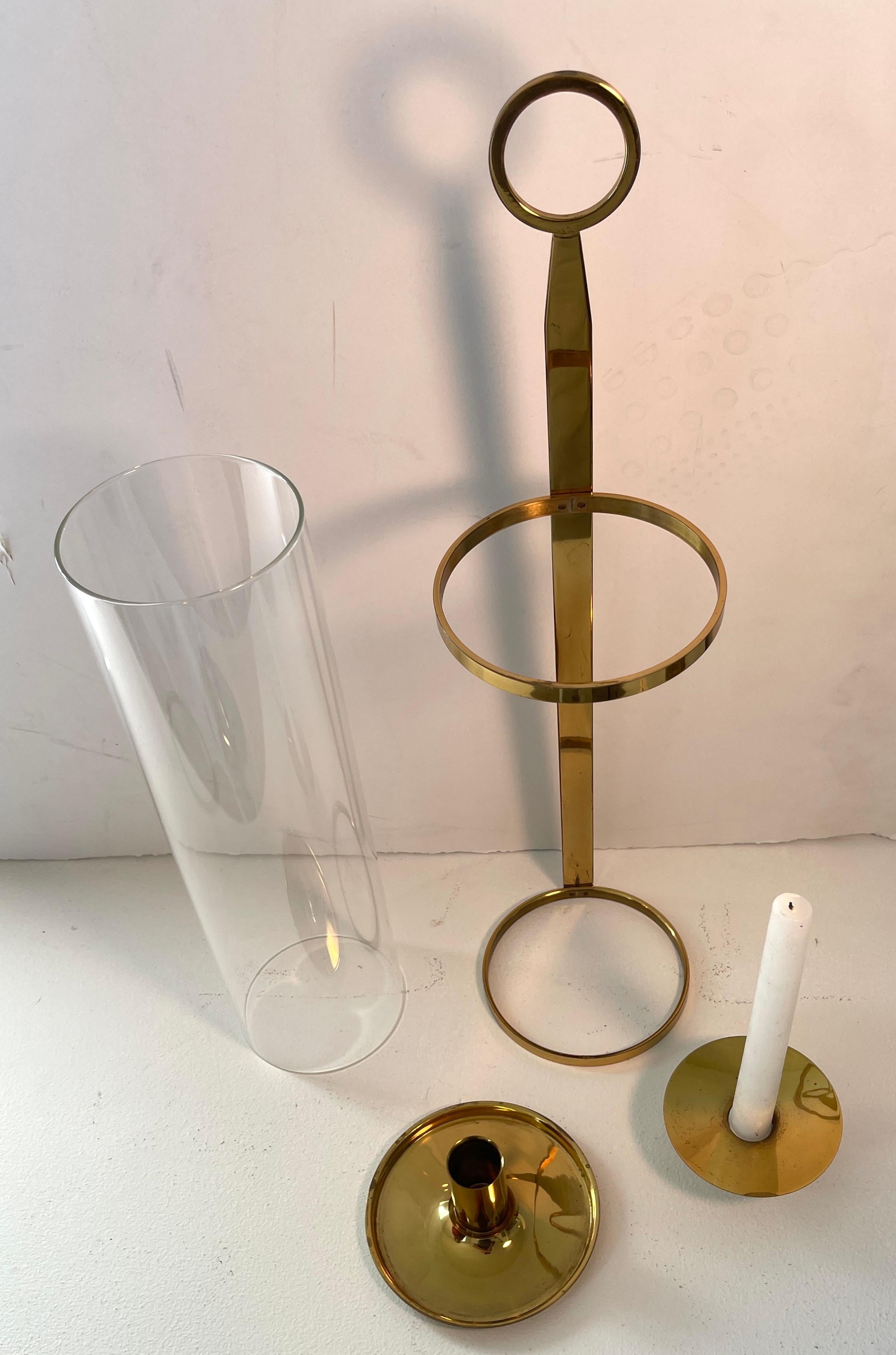 Tommi Parzinger           (1901 - 1981) Pair of Brass and Glass Candle Holders  In Excellent Condition In Los Angeles, CA