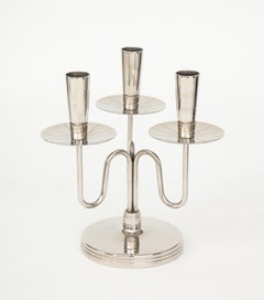 Pair of Tommi Parzinger 3-Arm Nickel Candelabras