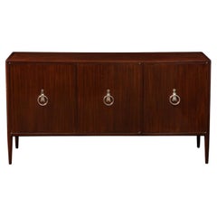 Tommi Parzinger 3 Door Credenza with Exquisite Nickel Pulls, 1960s