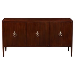 Tommi Parzinger 3 Door Credenza with Exquisite Nickel Pulls, 1960s