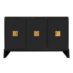 Tommi Parzinger 3-Door Credenza with Iconic Brass Pulls 1950s (Signed)