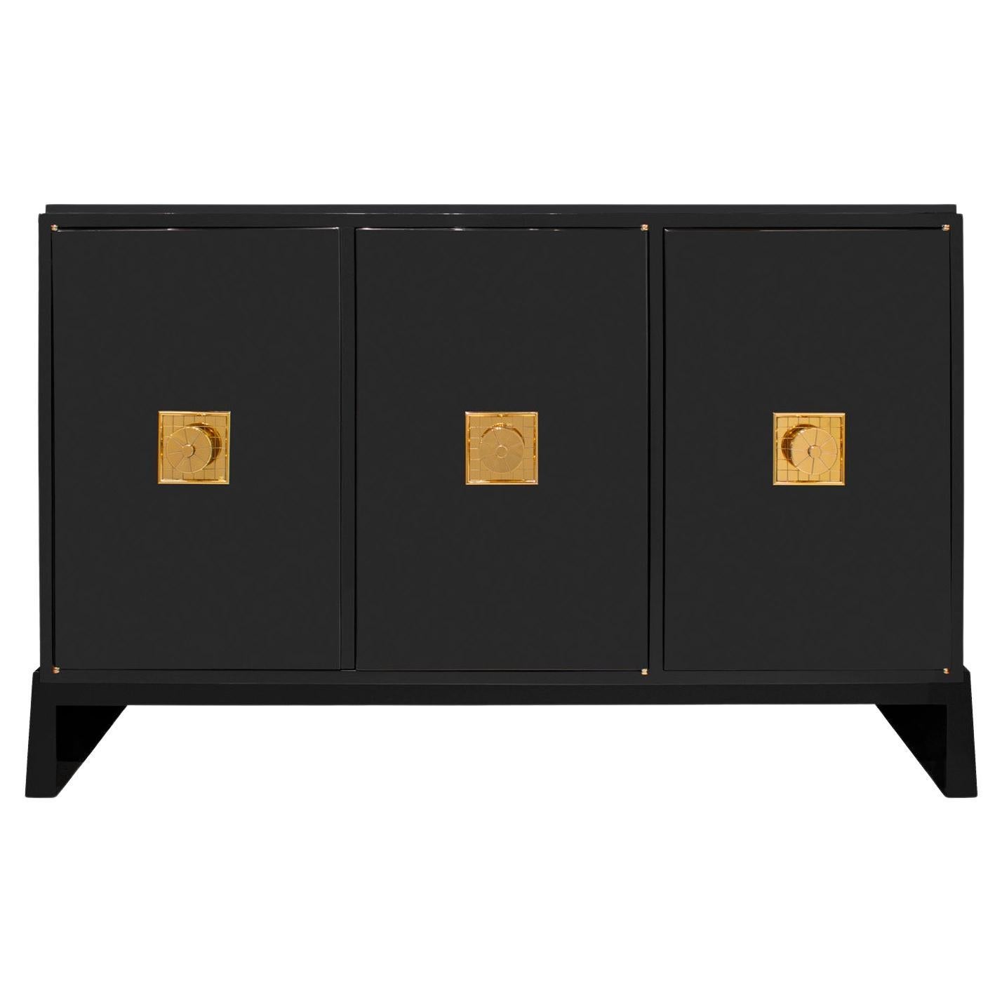 Tommi Parzinger 3-Door Credenza with Iconic Brass Pulls 1950s (Signed)