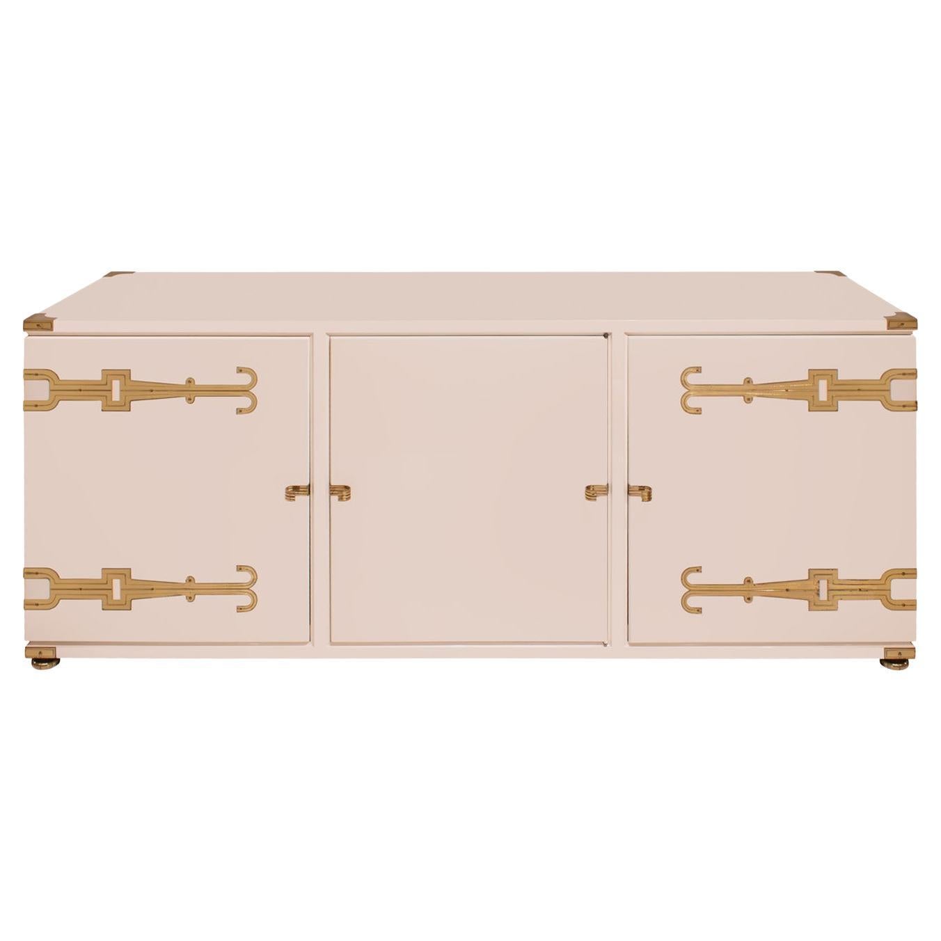Tommi Parzinger 3-Door Credenza with Iconic Engraved Brass Hardware 1950s