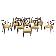 Vintage Tommi Parzinger Attrib., Mid-Century Modern, 12 Dining Chairs, Wood, Fabric