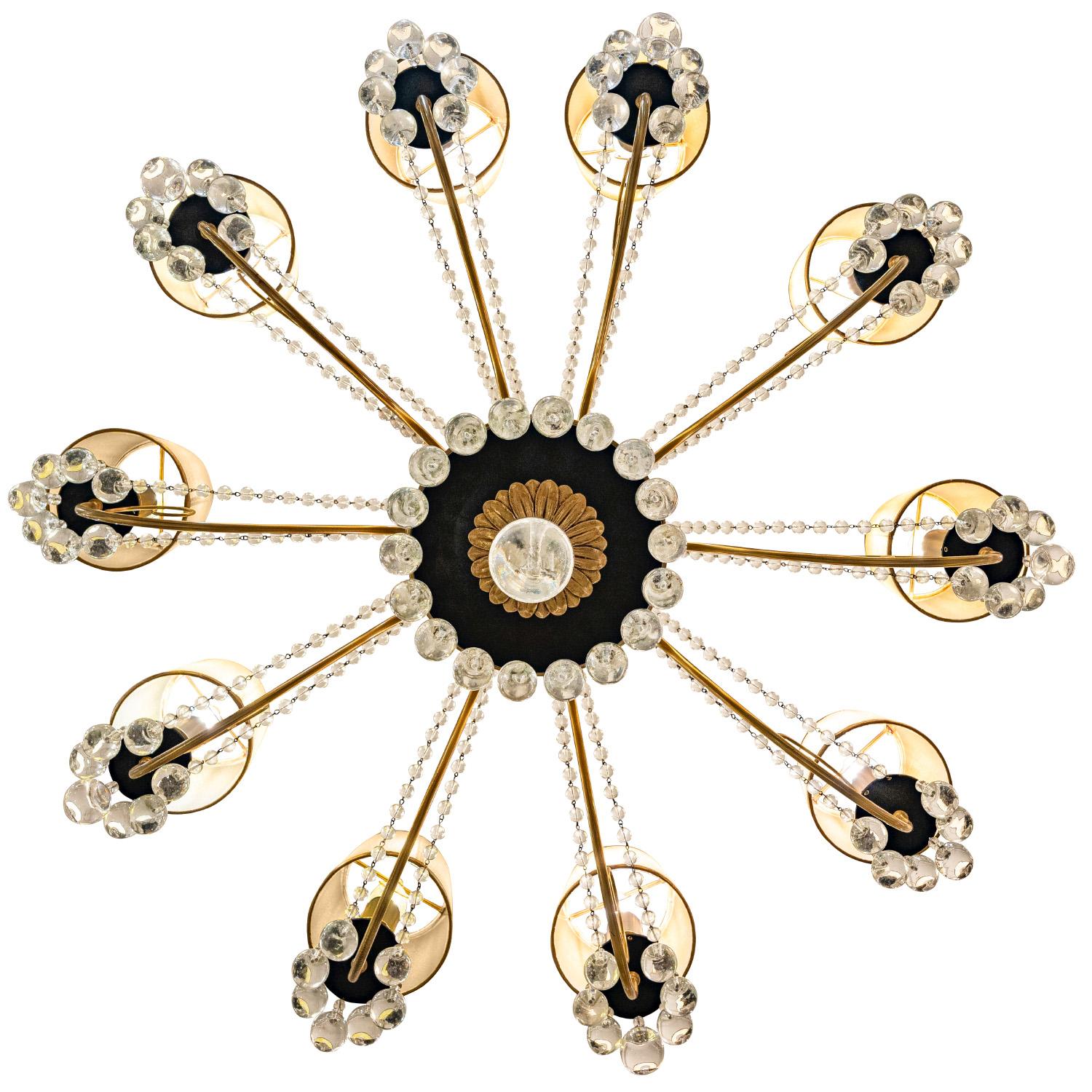 American Tommi Parzinger Attributed Elegant 10 Arm Chandelier with Crystals 1950s For Sale