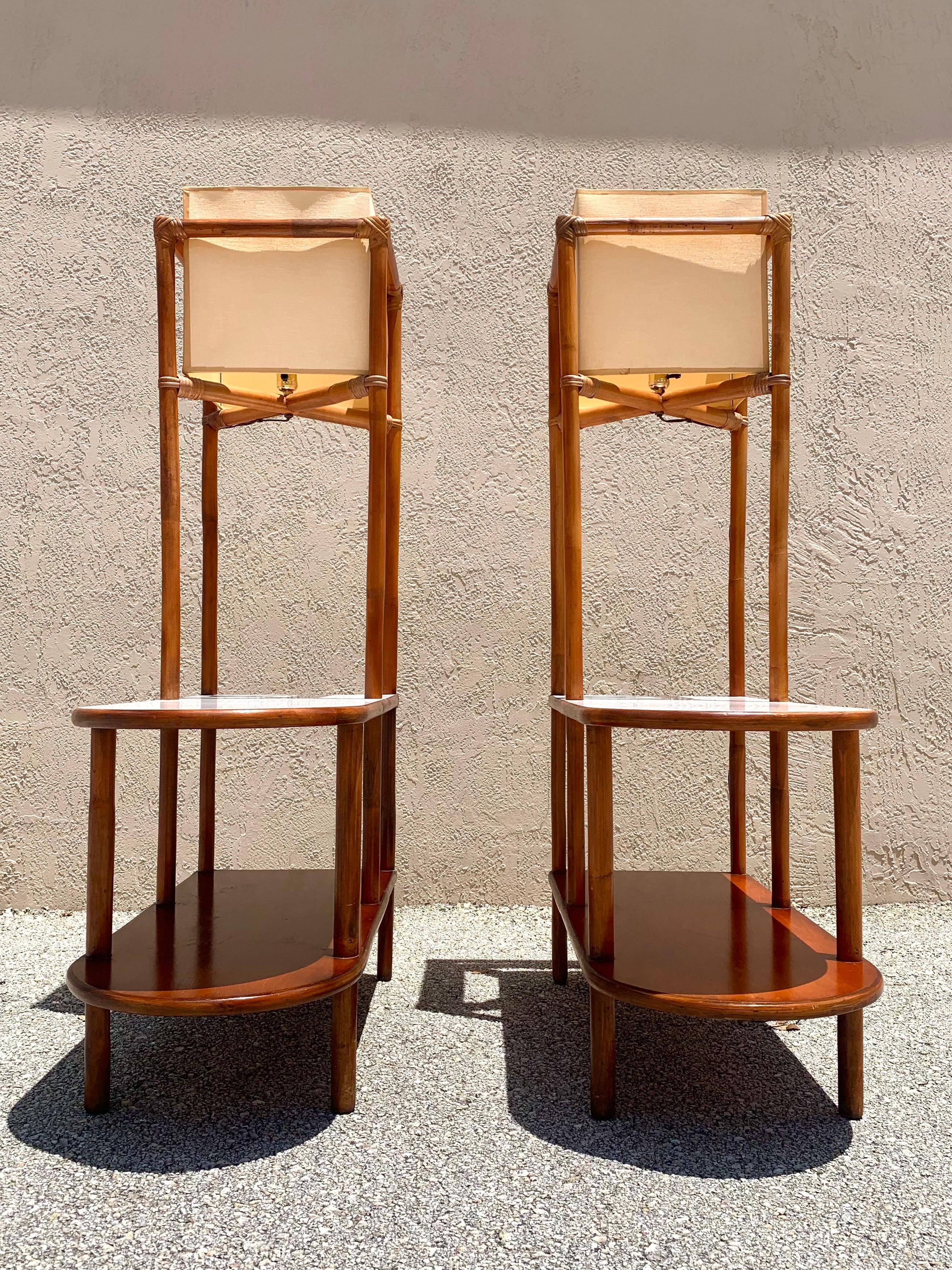 Mid-Century Modern Tommi Parzinger Attributed Lighted End Tables, a Pair For Sale