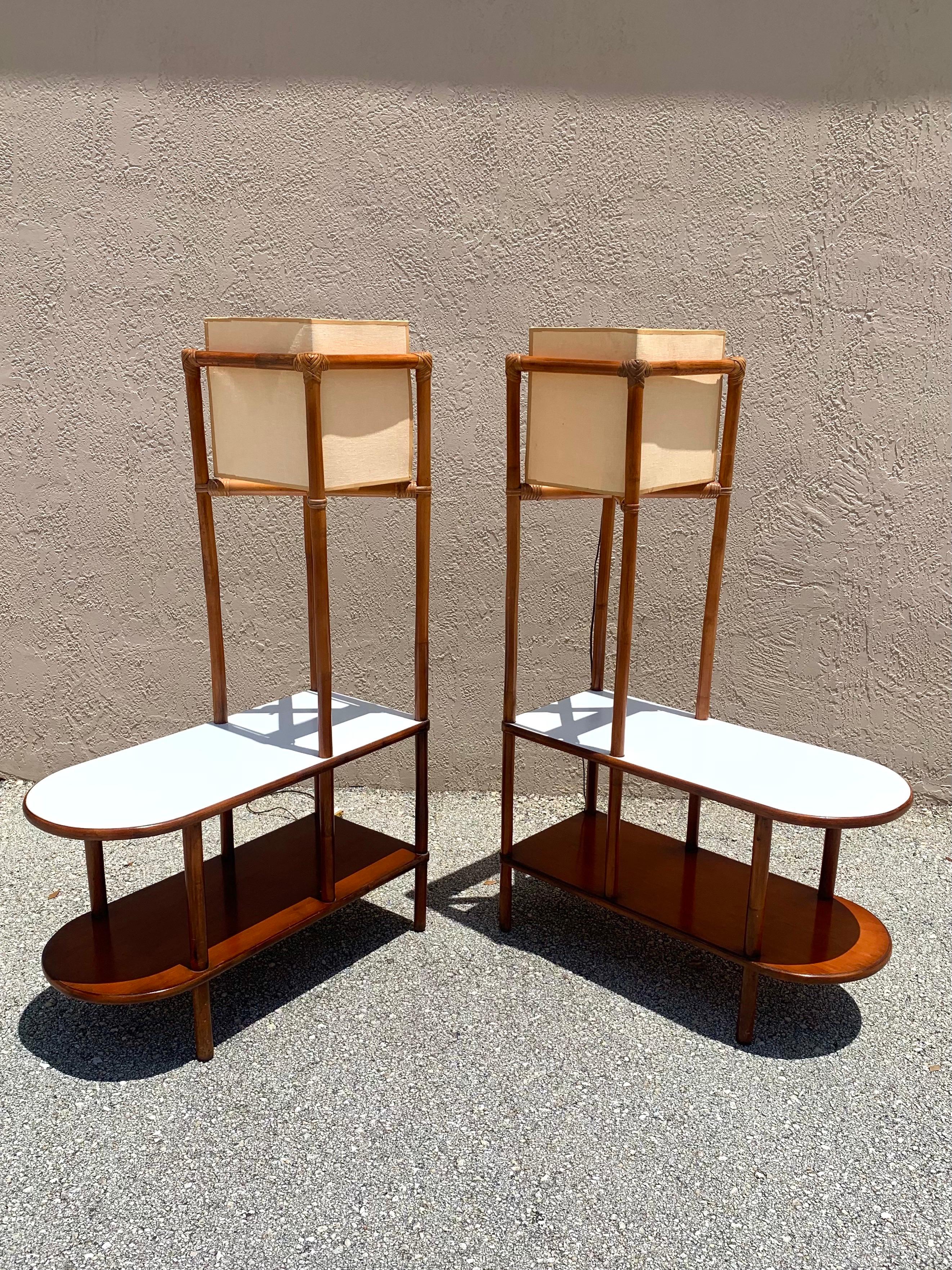 American Tommi Parzinger Attributed Lighted End Tables, a Pair For Sale