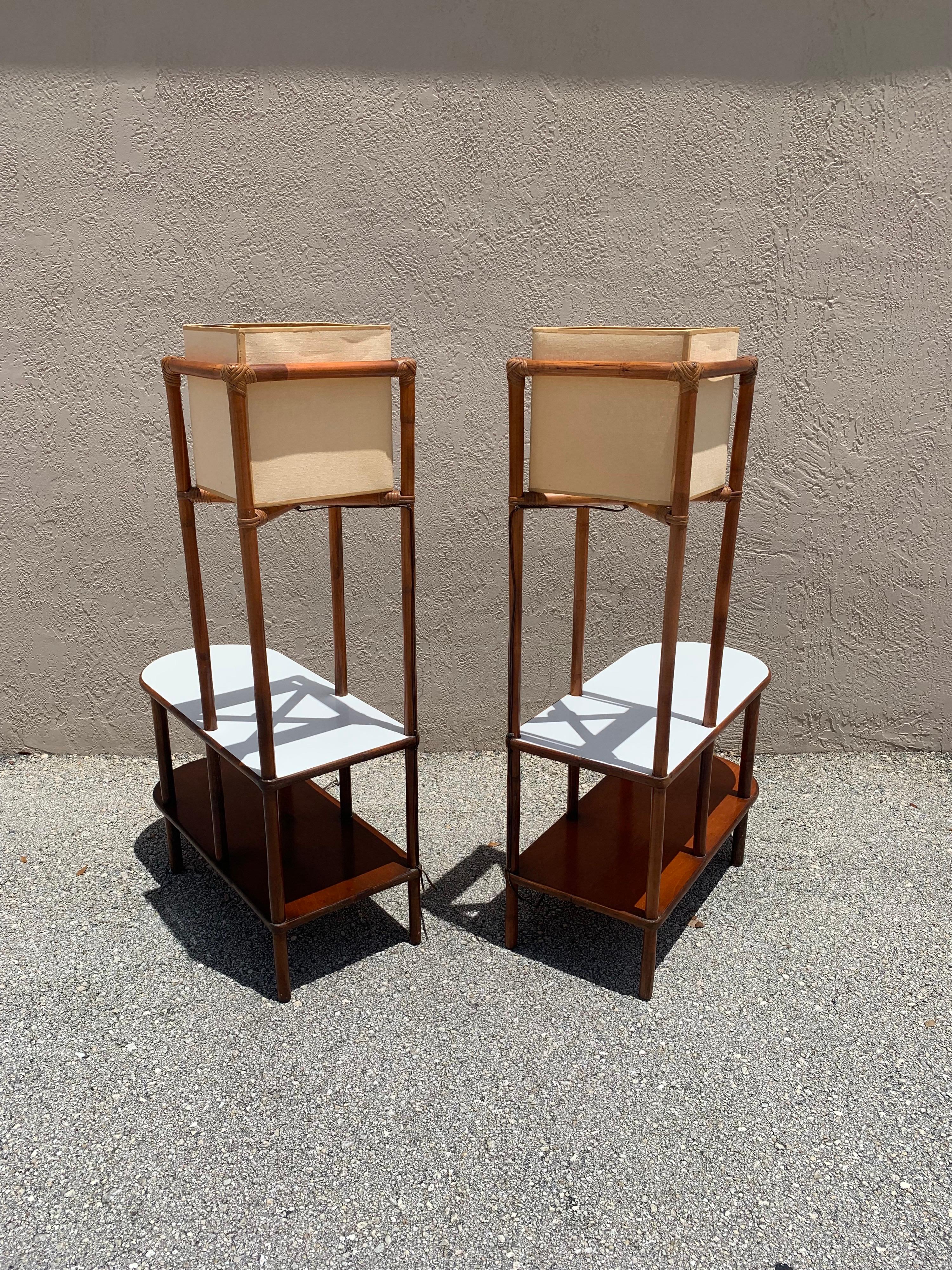 Tommi Parzinger Attributed Lighted End Tables, a Pair For Sale 1