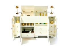 Tommi Parzinger Bar Cabinet Lacquered in White Chocolate with Polished Brass