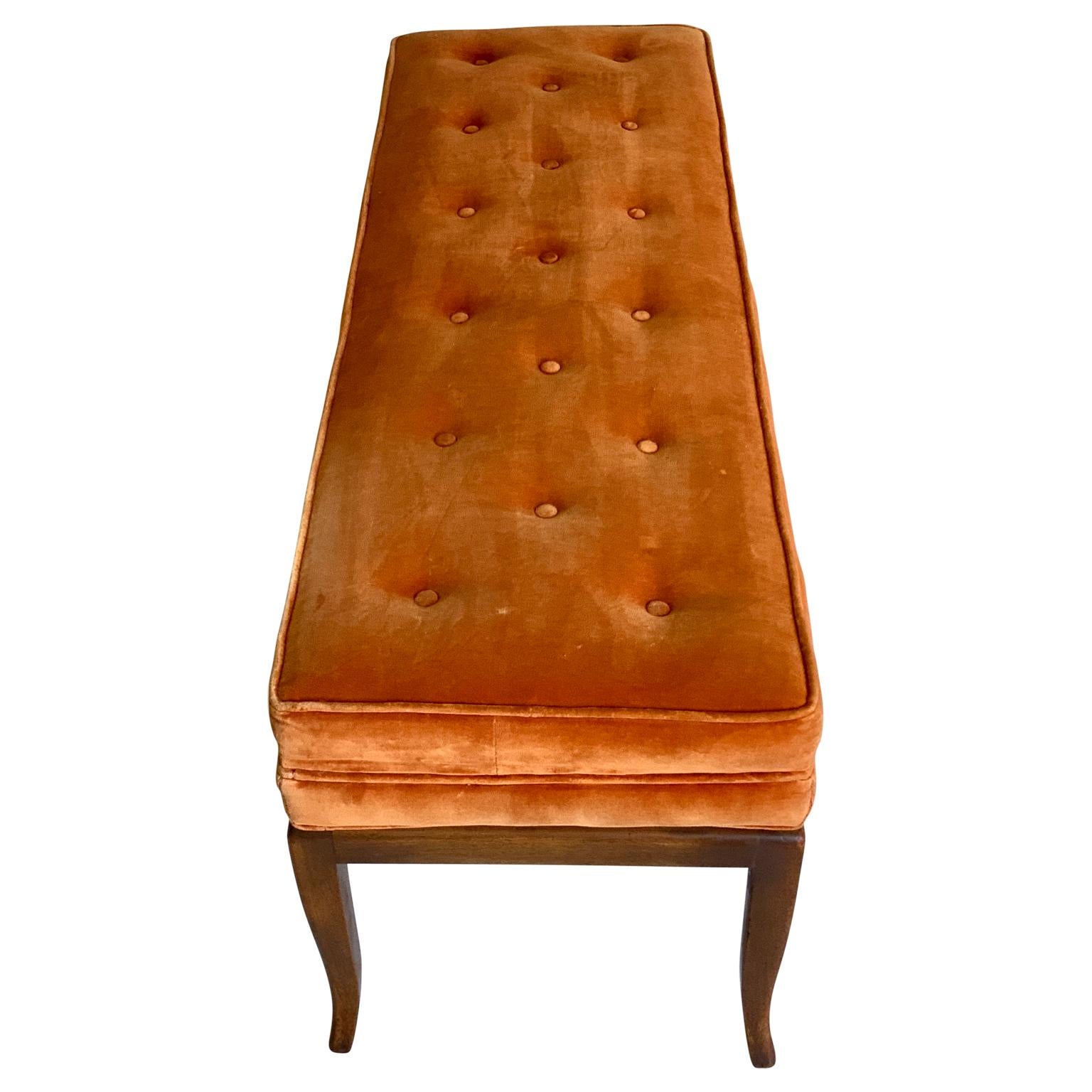 Mid-Century Modern Tommi Parzinger Bench with Orange Velvet Tufted Upholstery