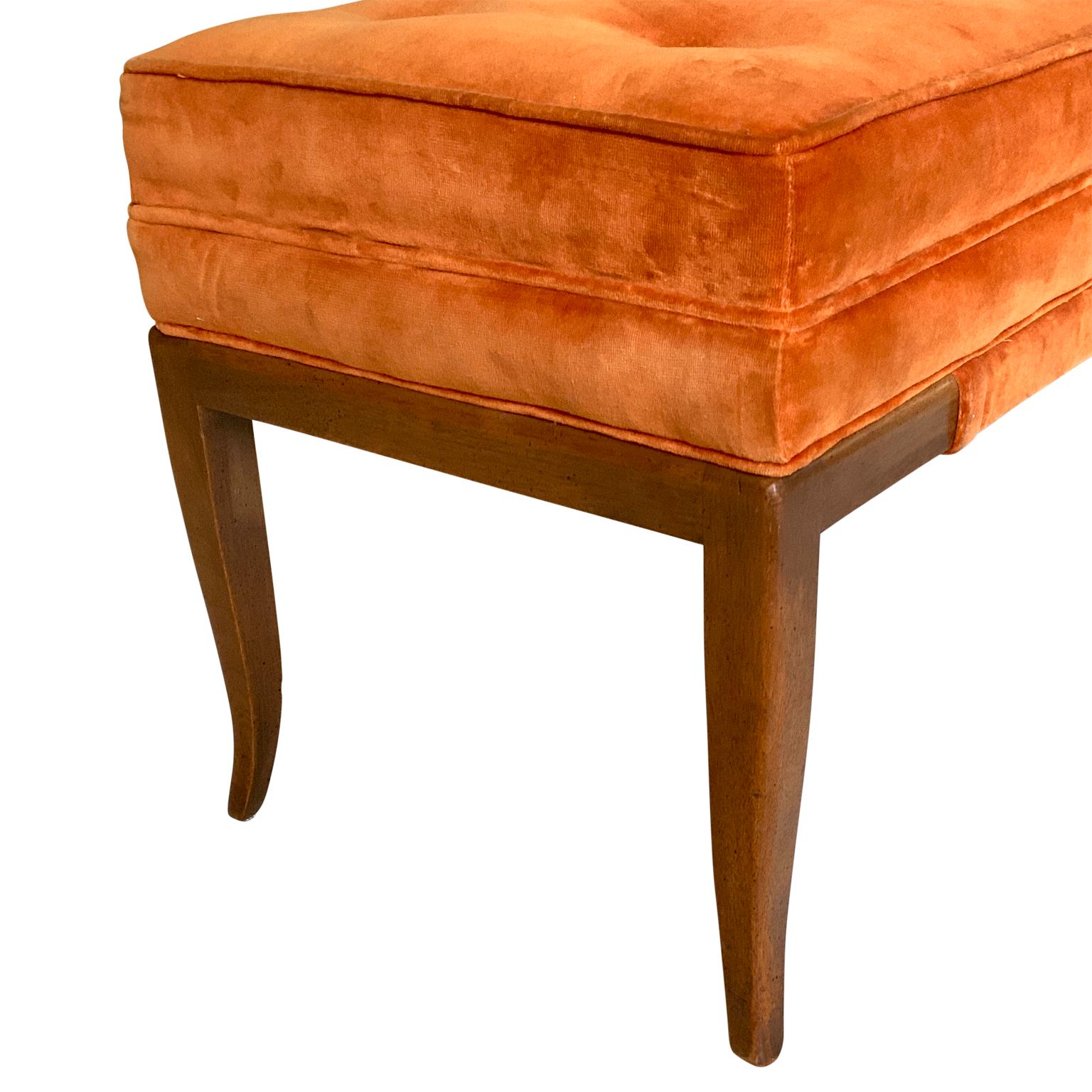 Tommi Parzinger Bench with Orange Velvet Tufted Upholstery In Good Condition In Haddonfield, NJ