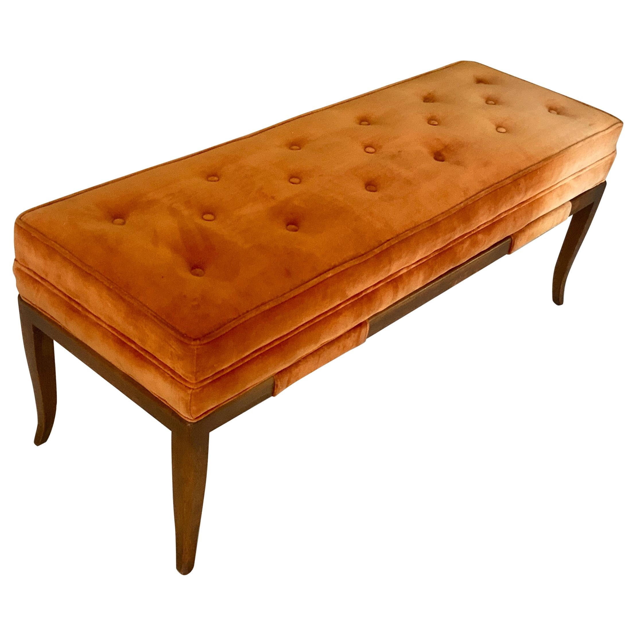 Tommi Parzinger Bench with Orange Velvet Tufted Upholstery