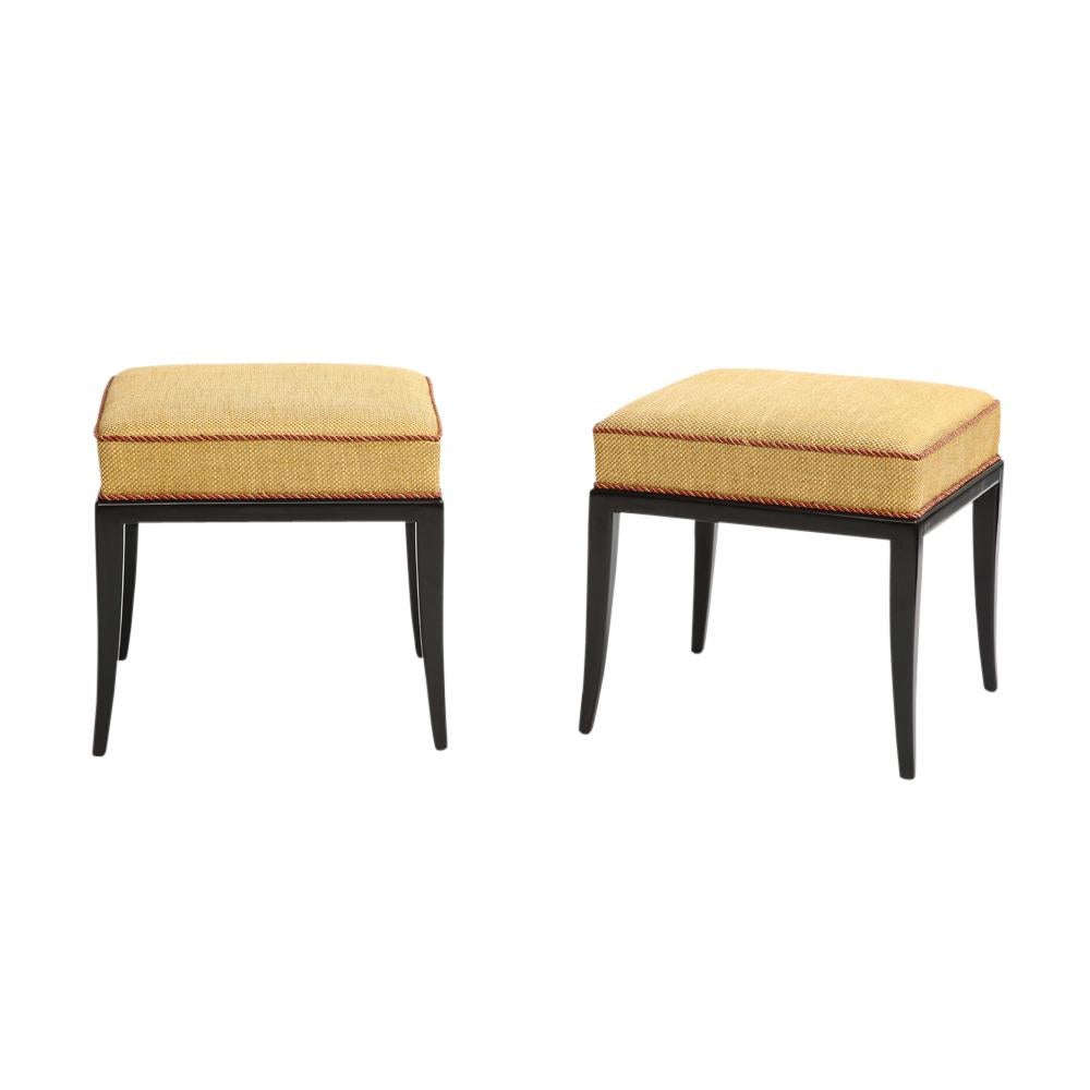 Mid-Century Modern Tommi Parzinger Stools, Benches, Ebonized Wood, Upholstery For Sale
