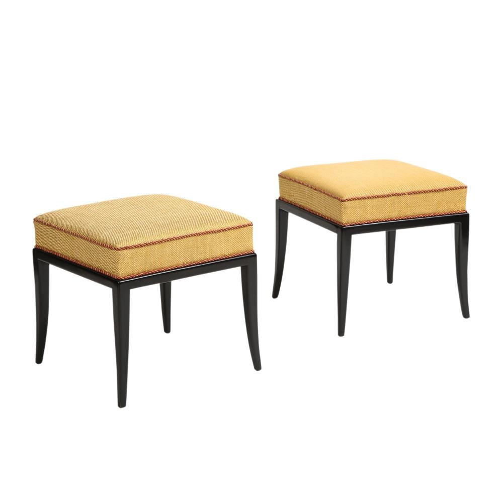 Mid-20th Century Tommi Parzinger Stools, Benches, Ebonized Wood, Upholstery For Sale