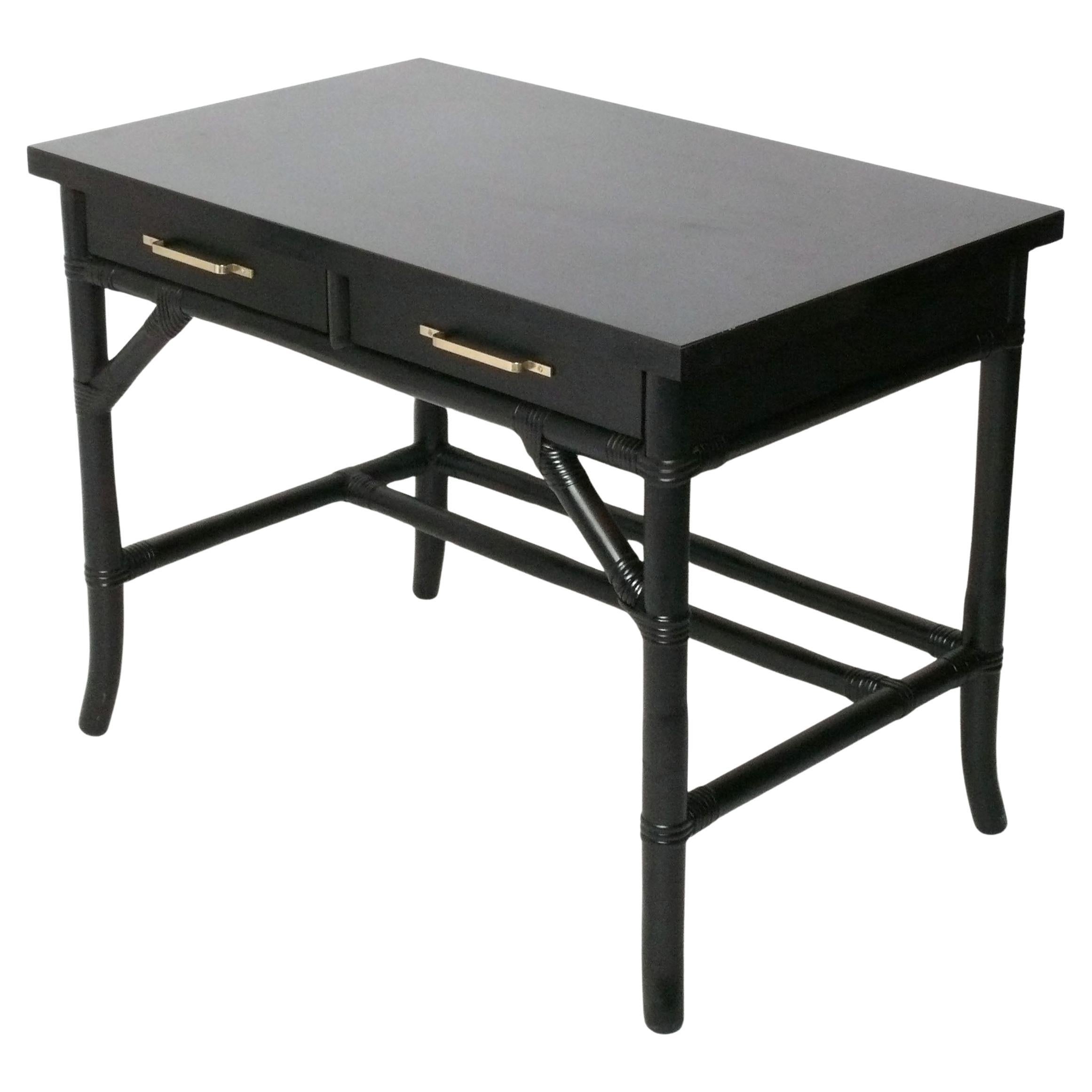 Tommi Parzinger Black Bamboo Desk Mid Century Modern Glamour 38w x 29h x 24d in vendita