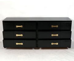 Tommi Parzinger Black Lacquer and Brass Large Scale Chest or Credenza