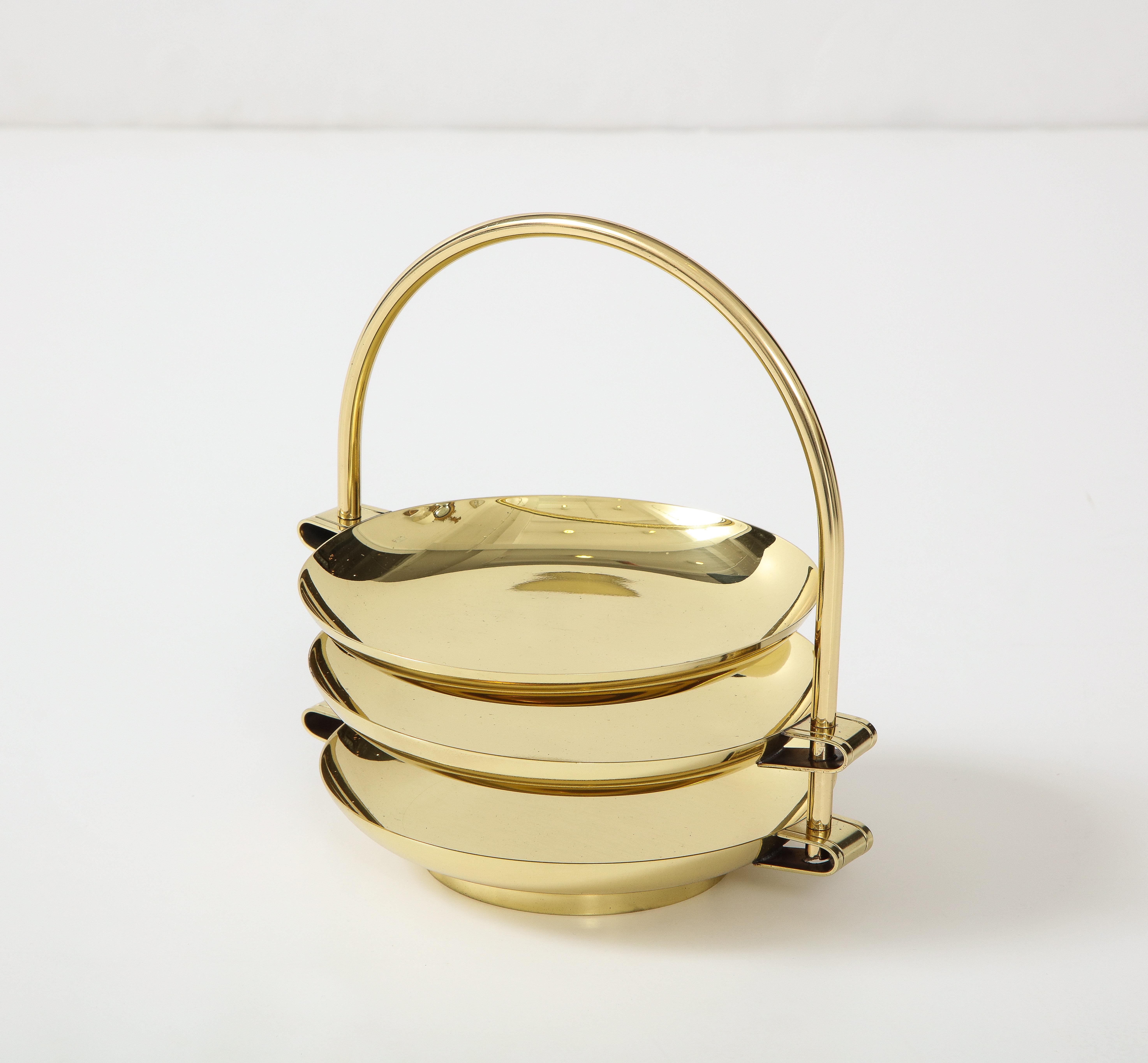 American Tommi Parzinger Brass 3 Tier Canape Server For Sale