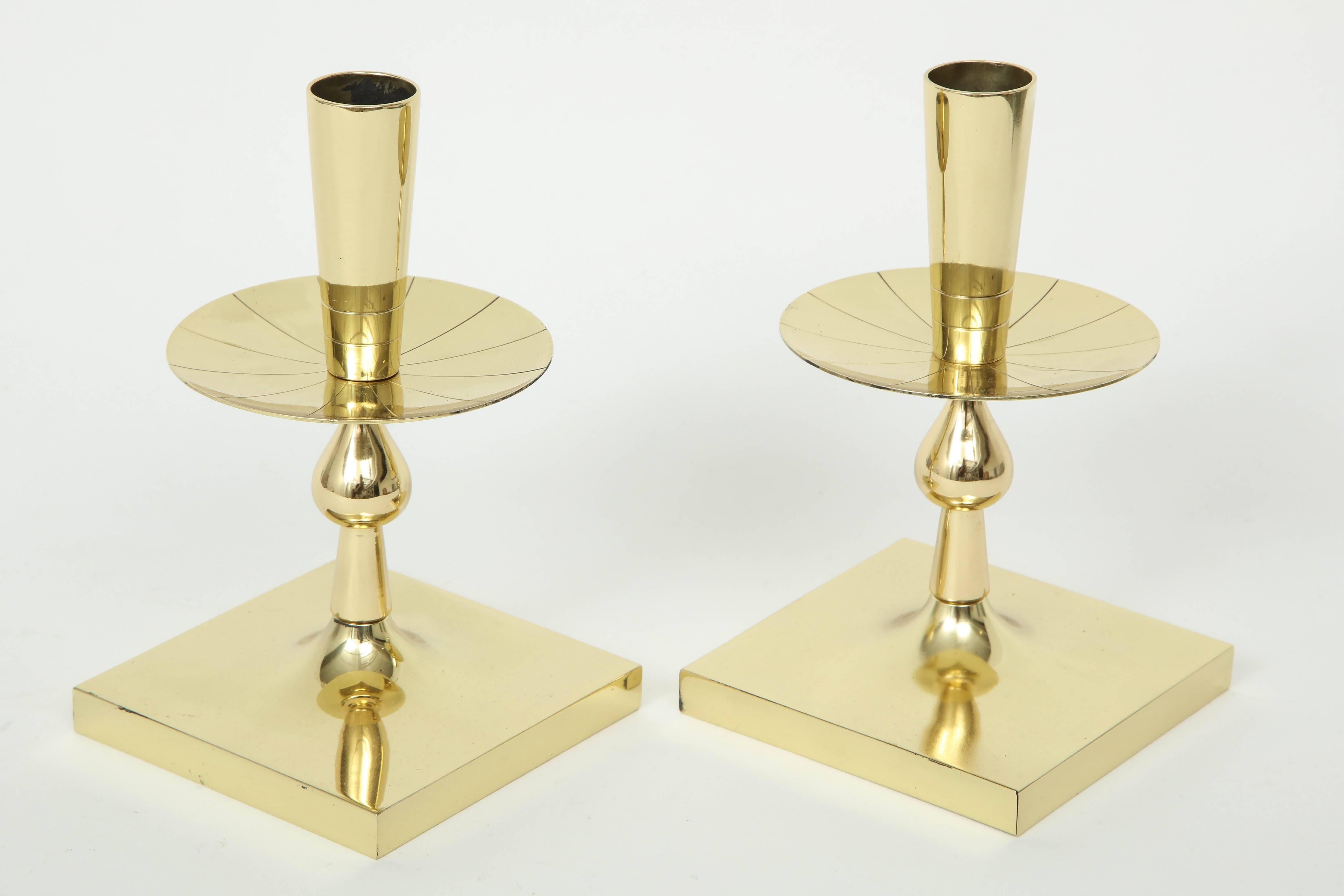Mid-Century Modern Tommi Parzinger Brass Candlesticks For Sale