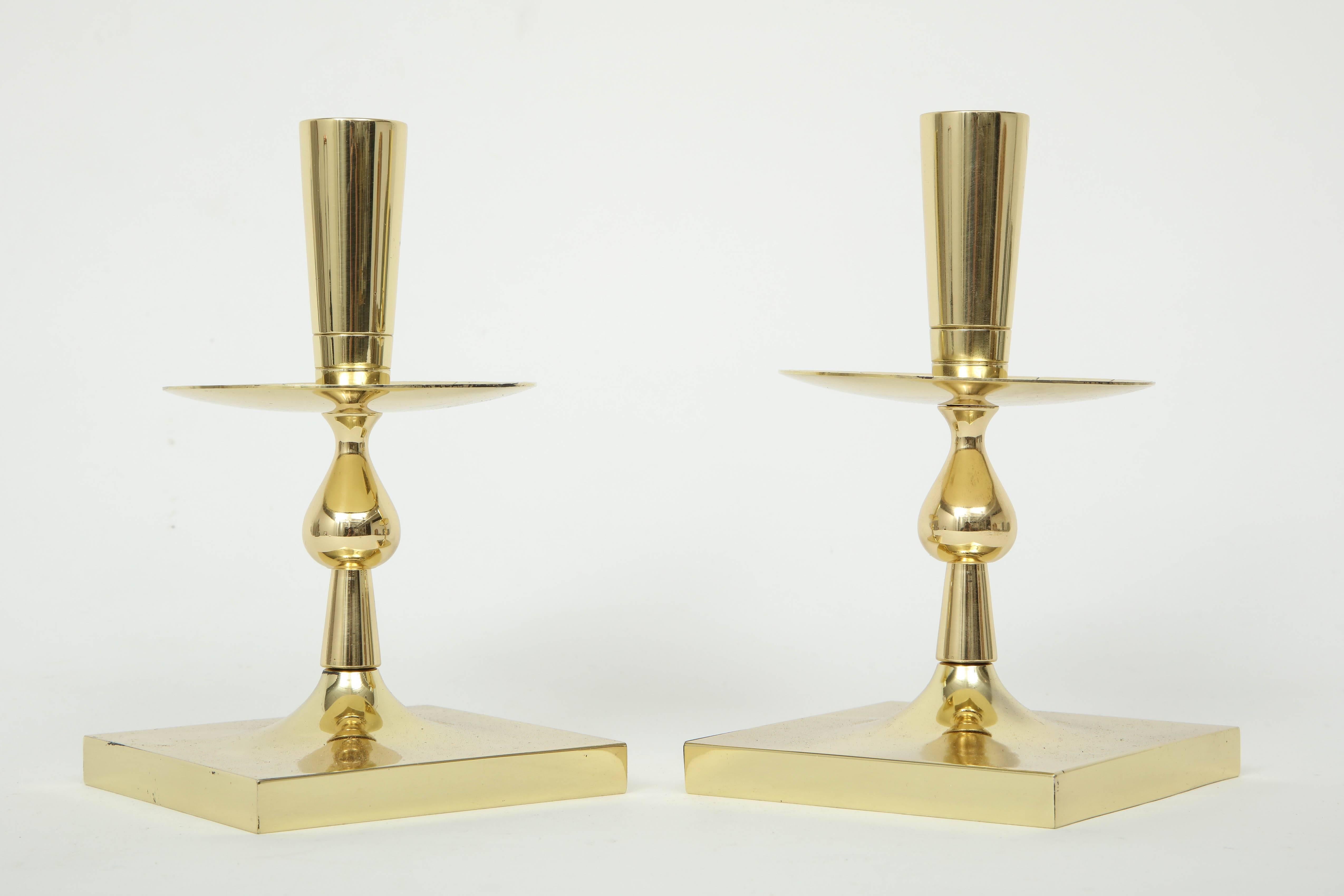 Tommi Parzinger Brass Candlesticks In Good Condition For Sale In New York, NY