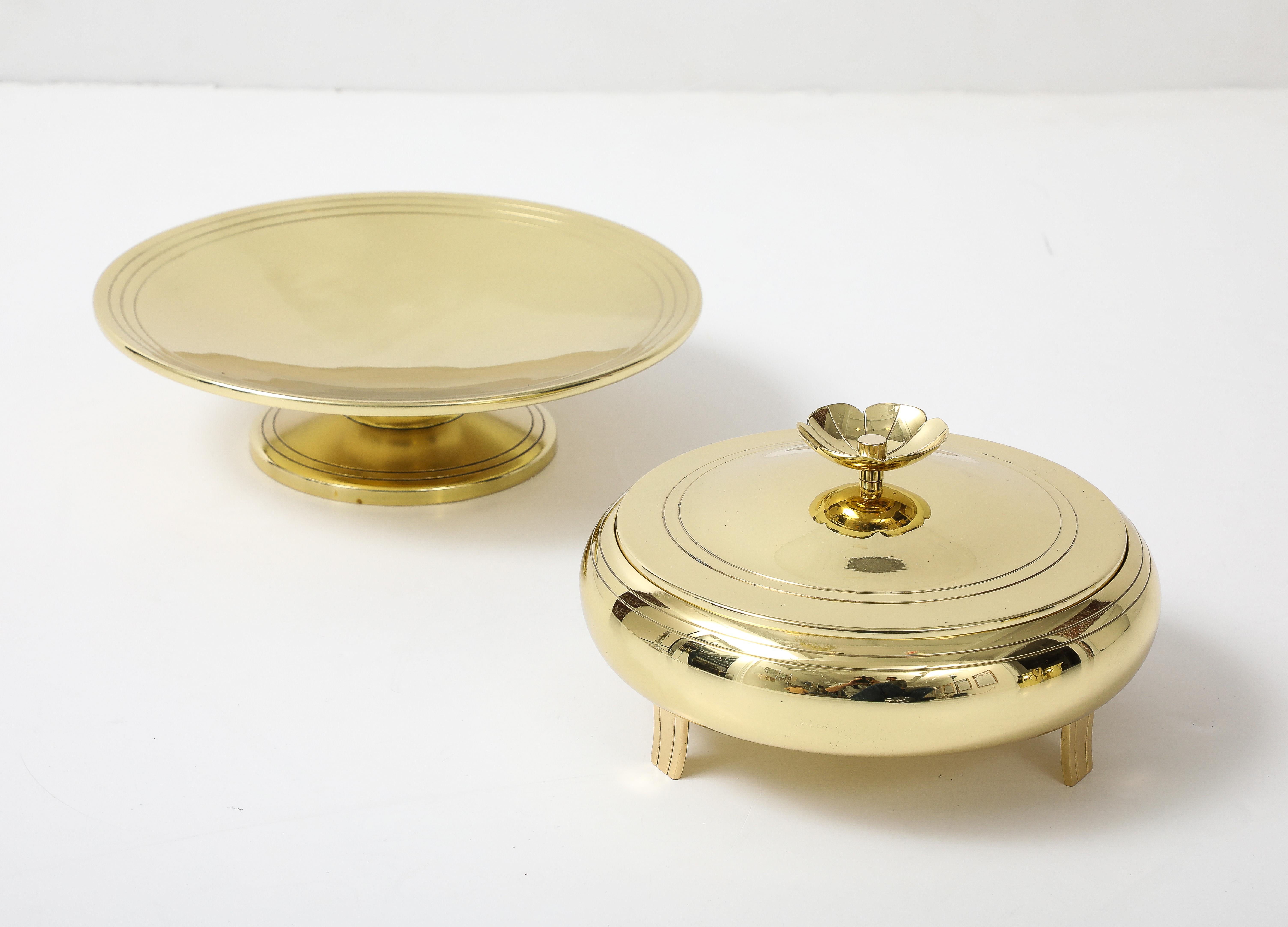 Mid-Century Modern Tommi Parzinger Brass Serving Pieces For Sale