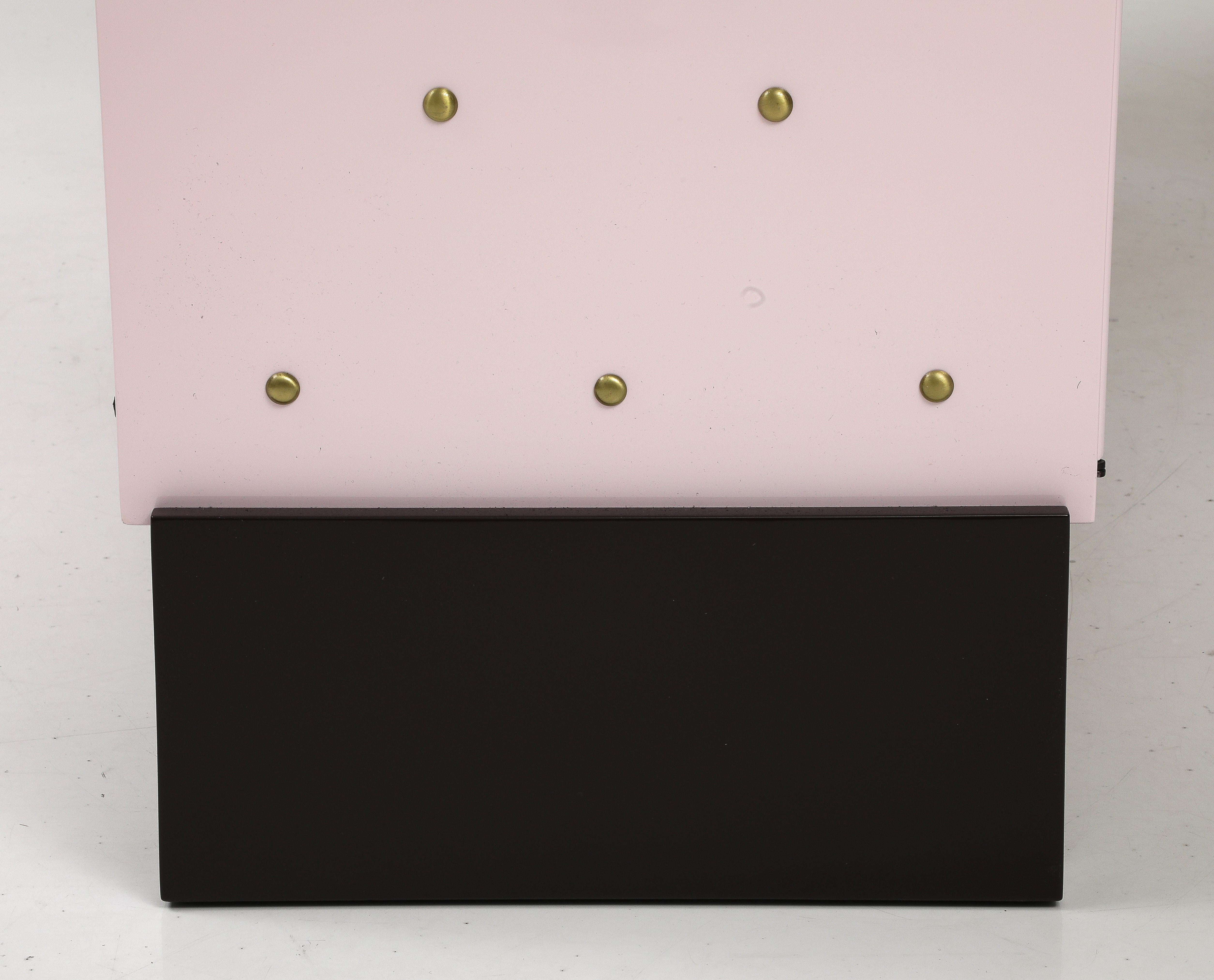 Tommi Parzinger Brass Stud, Shell Pink Lacquer Credenza, Signed For Sale 1