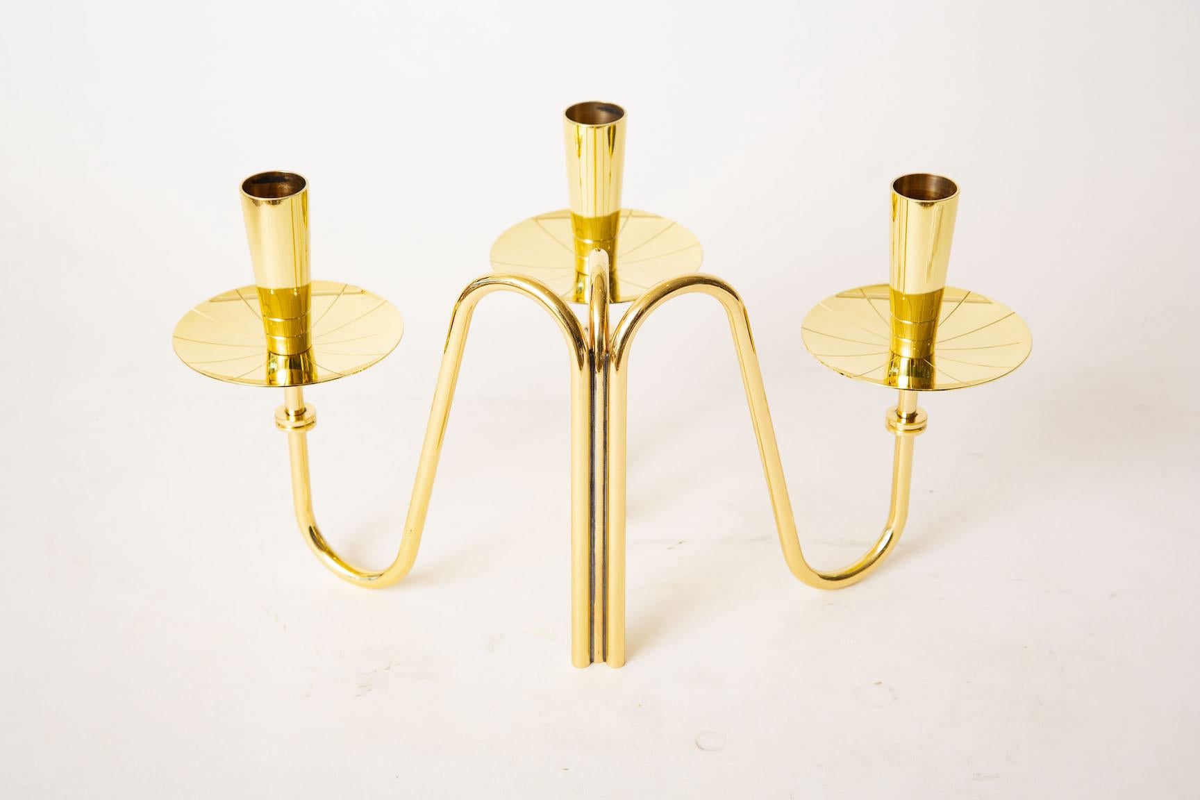 American Tommi Parzinger Brass Three Arm Candlestick Mid-Century Modern For Sale