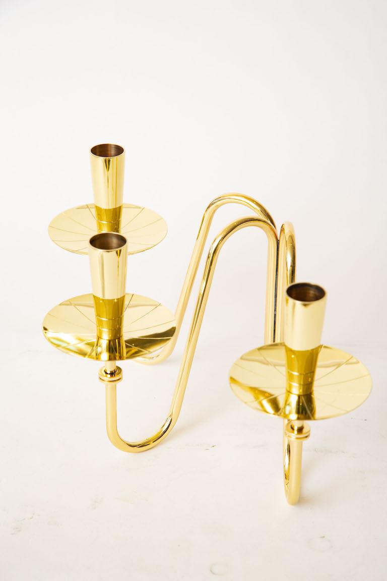 Tommi Parzinger Brass Three Arm Candlestick Mid-Century Modern In Good Condition For Sale In North Miami, FL