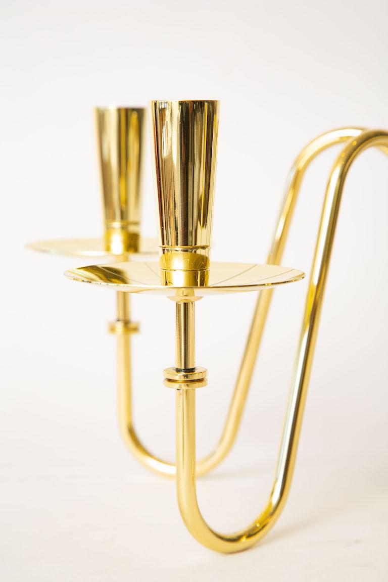 Mid-20th Century Tommi Parzinger Brass Three Arm Candlestick Mid-Century Modern For Sale