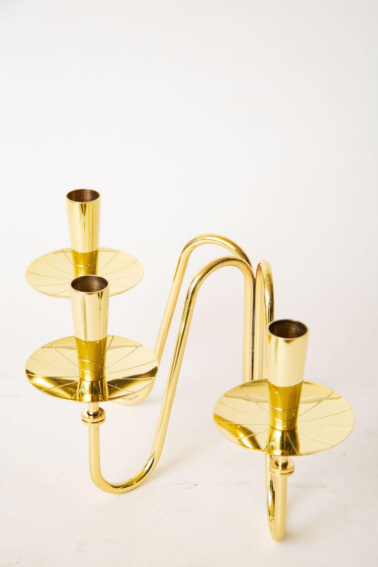 Tommi Parzinger Brass Three Arm Candlestick Mid-Century Modern For Sale 3