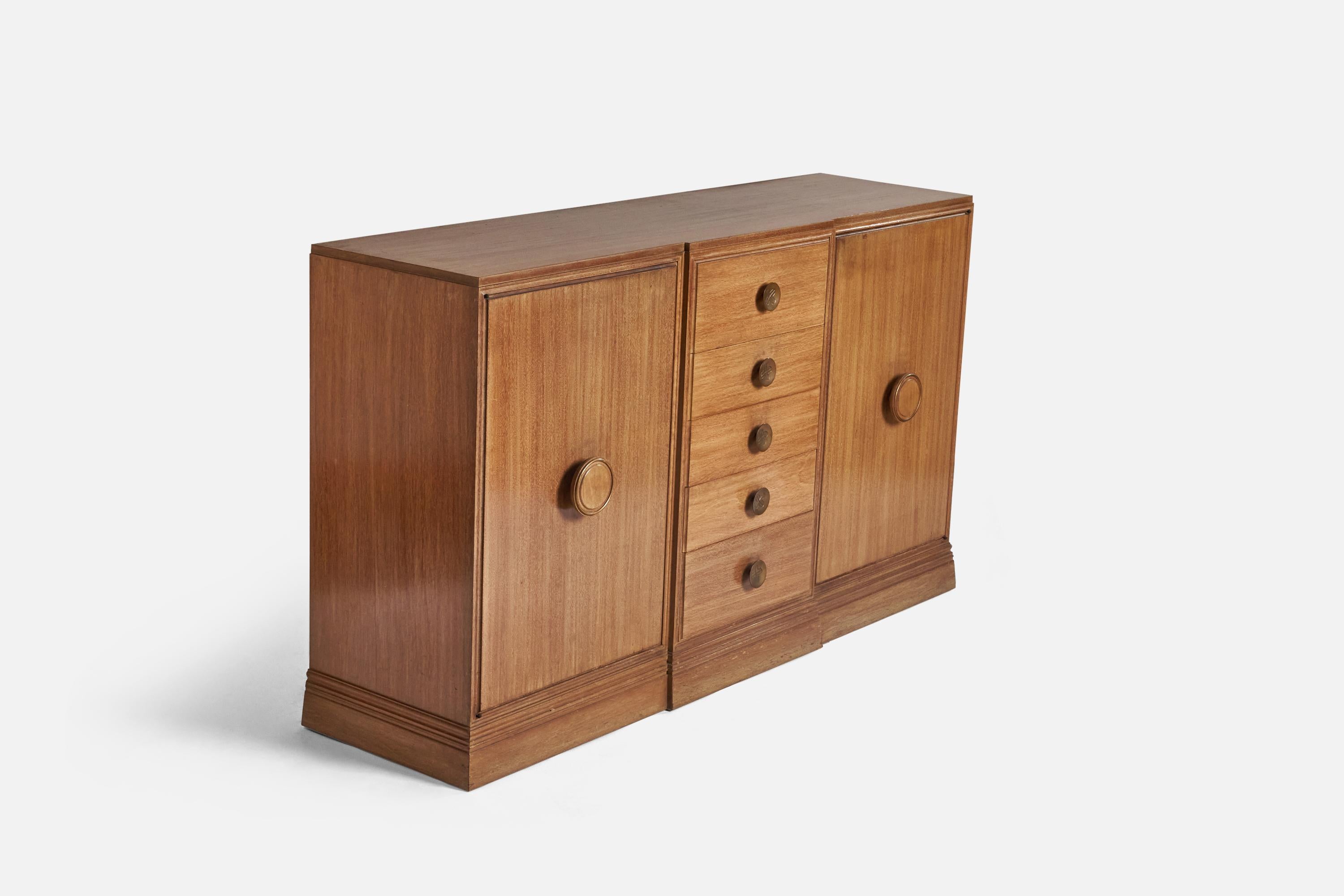 A bleached mahogany and brass buffet designed by Tommi Parzinger and produced by Charak Modern, Boston, MA, United States, 1960s.