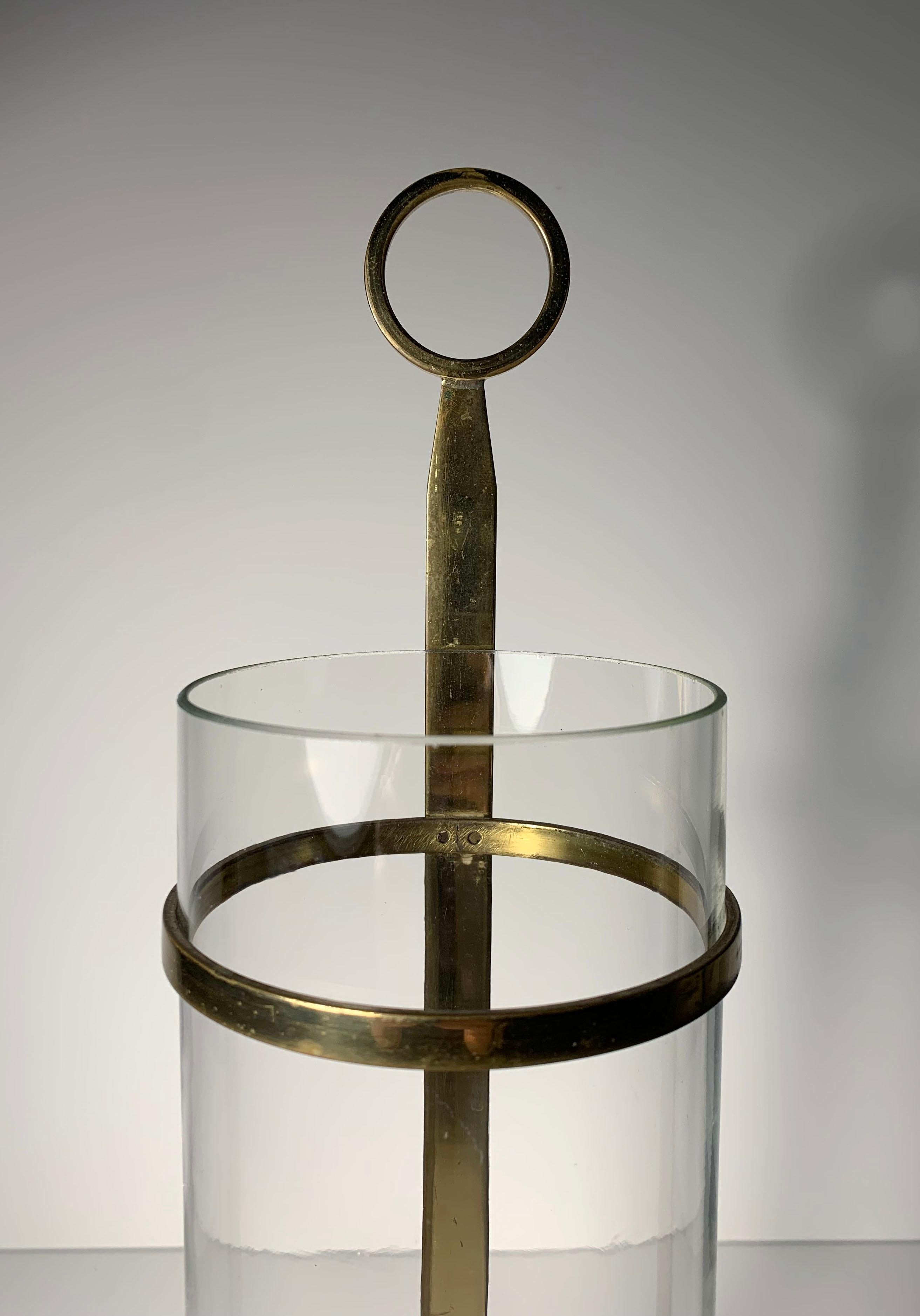 Tommi Parzinger Candle Stick Holder with Original Hurricane Glass  In Good Condition For Sale In Chicago, IL