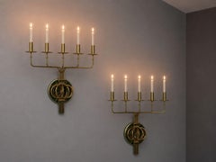 Tommi Parzinger, applique portacandele, ottone lucido, metallo, Stati Uniti, 1955 circa